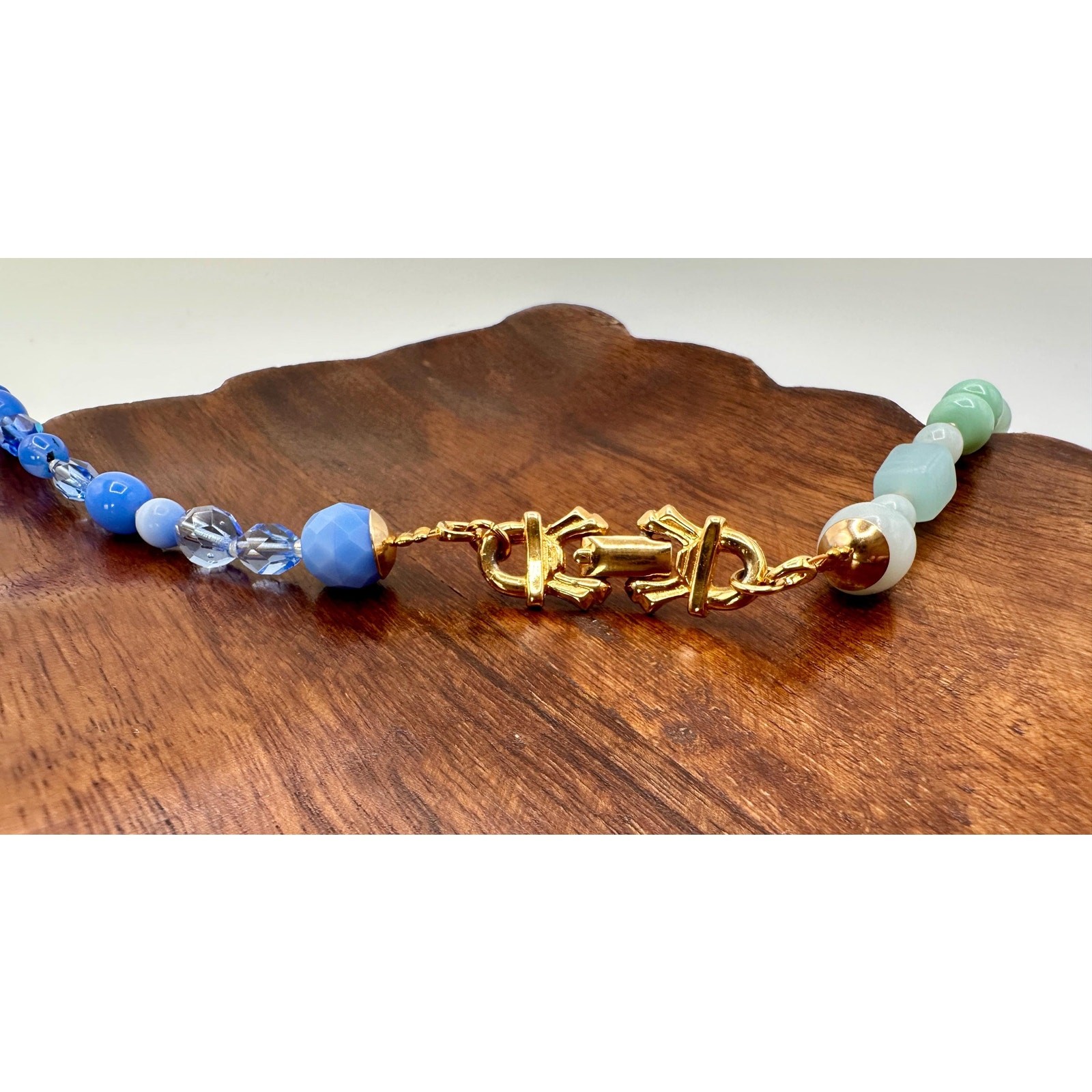 Vintage Blue Glass Beads| Vintage Gold Tone |Beaded Necklace | Statement Piece