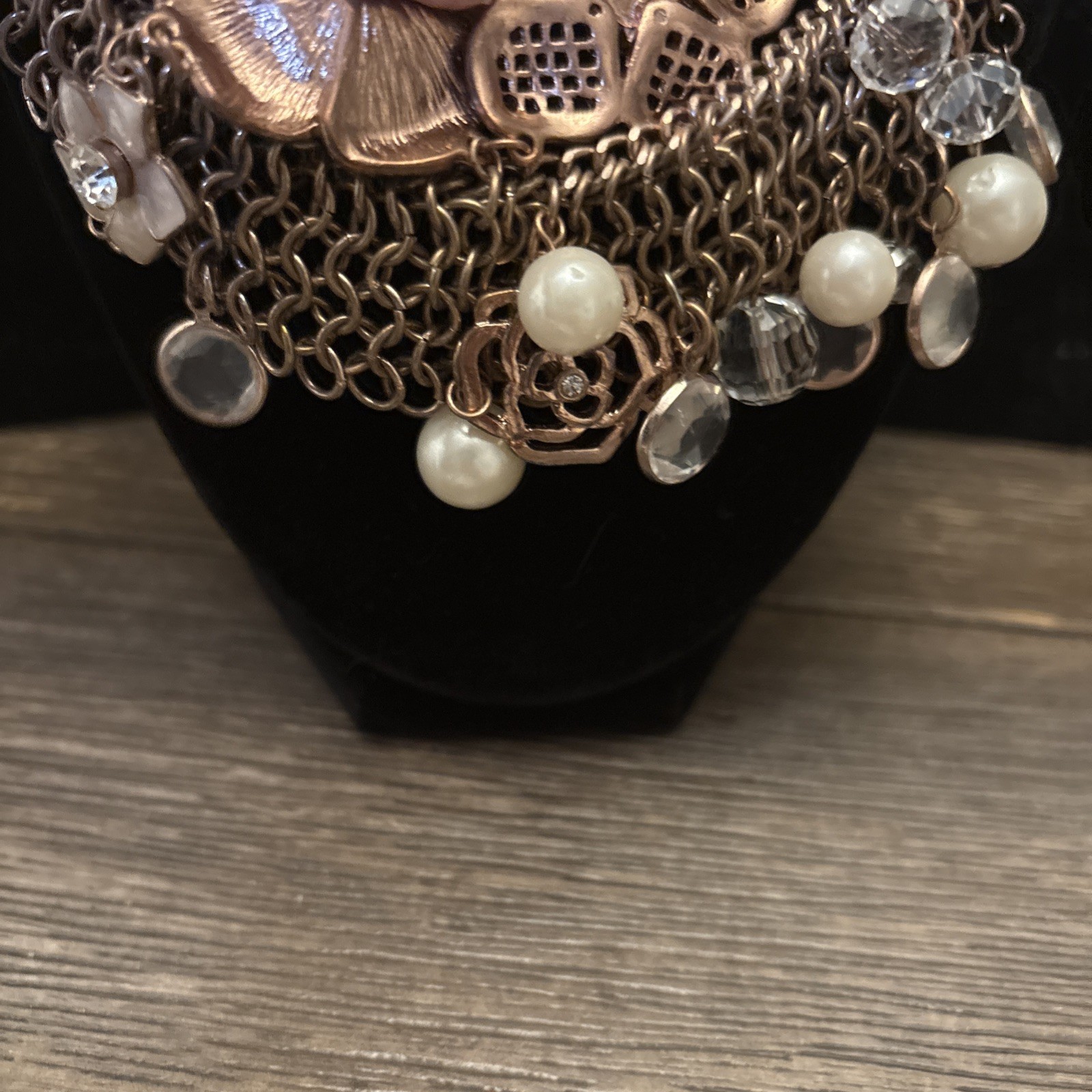 Beautiful Vintage Floral Mesh Necklace With Rhinestones Marked ‘C’ Approx 20”