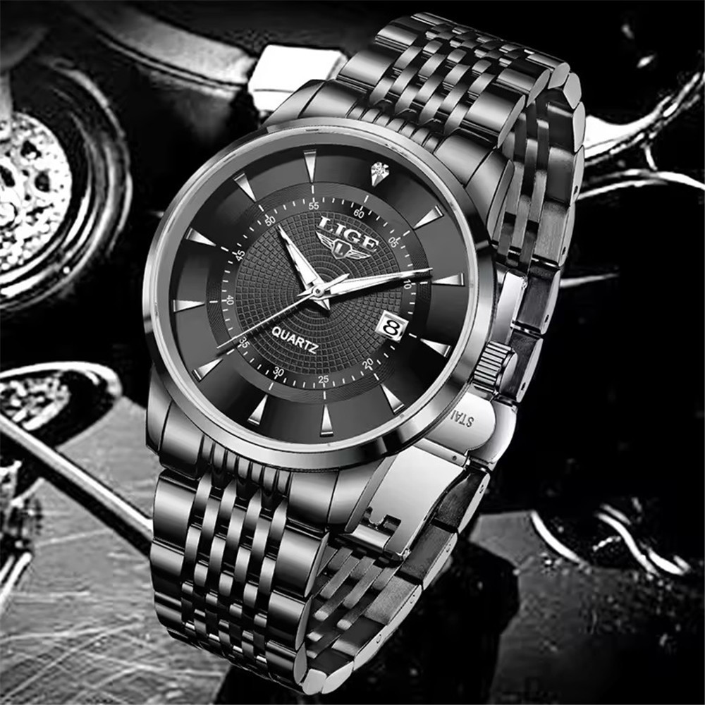 LIGE Men Watch Brand Steel Quartz Wristwatch Casual Business Male Date Watches