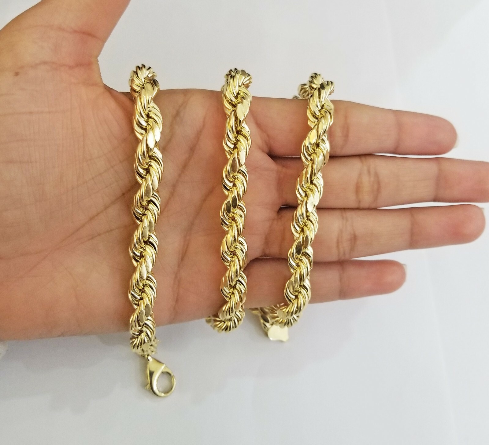 10k REAL Yellow Gold Rope Chain necklace 10mm 22″ Men thick diamond cut