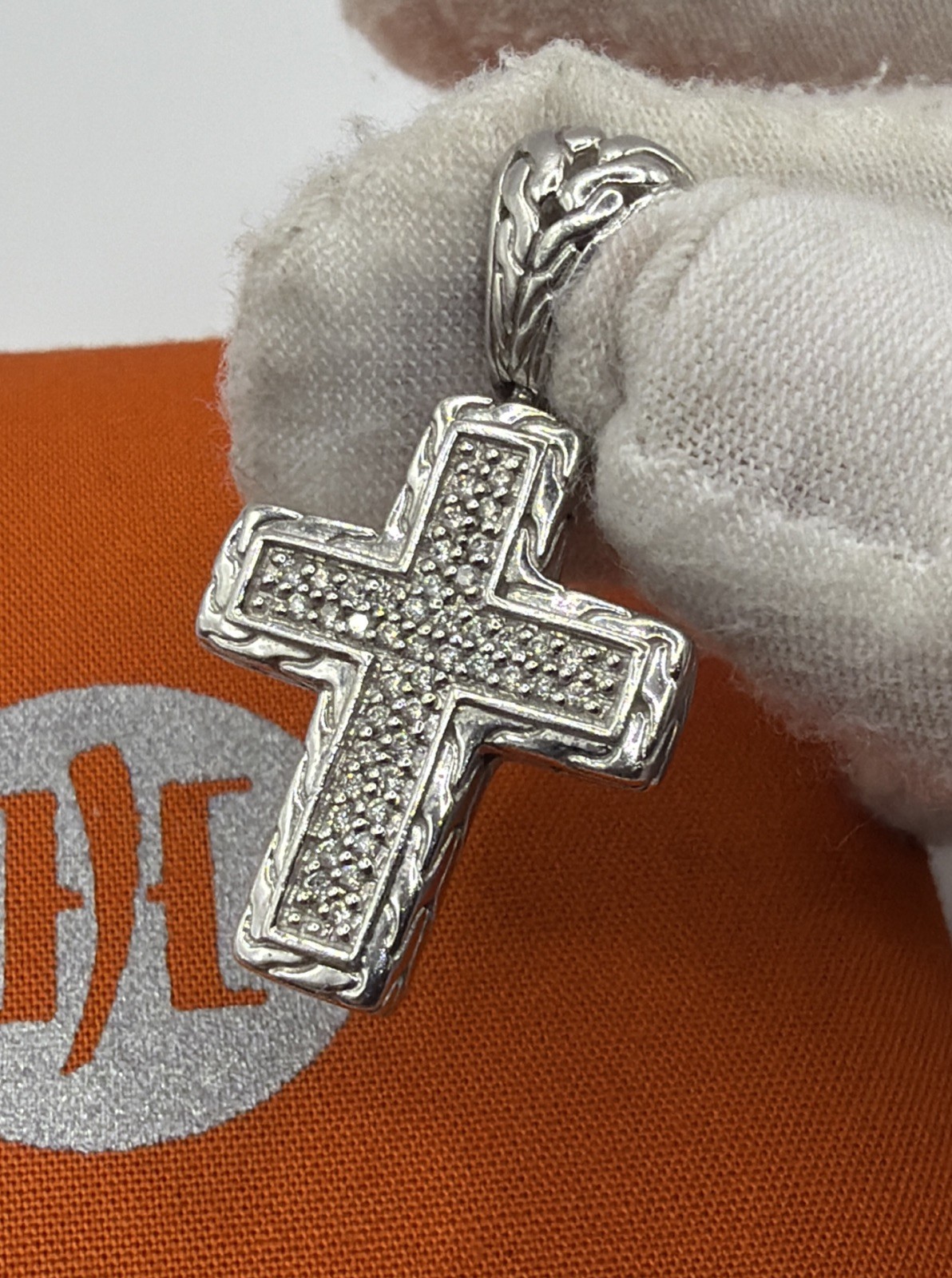 John Hardy Sterling Diamond Cross Pendant 1 1/2 X 3/4”