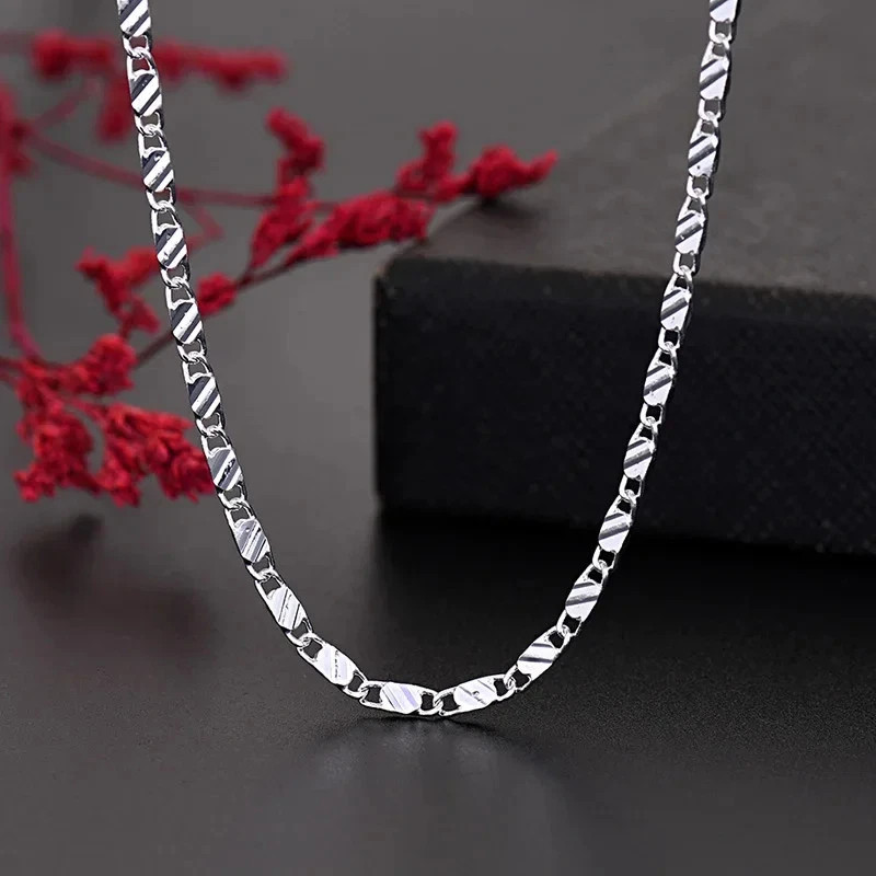 New 925 Sterling Silver fine 2MM flat Clavicle chains Necklaces for Men Women