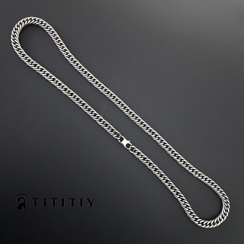 Pure Titanium Necklace with Double Woven Whip Chain Polished Anti Allergic 7mm