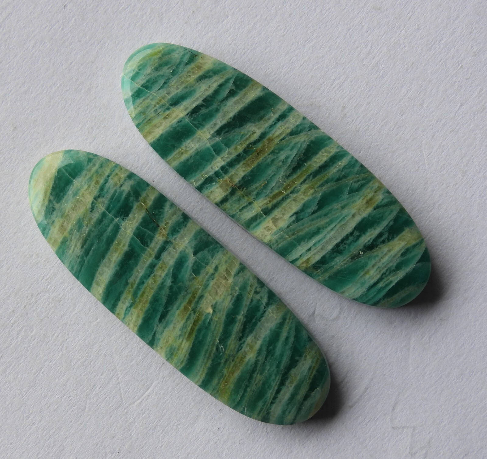 40.55 Ct Natural Amazonite (36.5mm X 12.3mm each) Cabochon Loose Match Pair