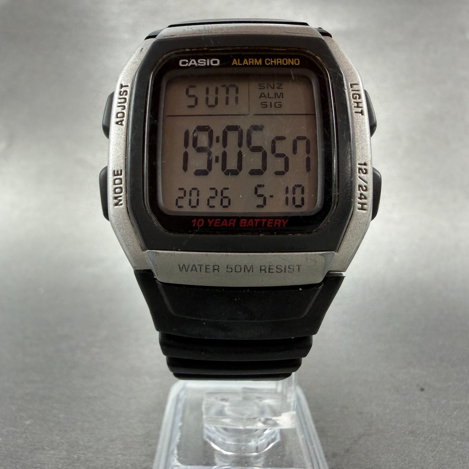 Casio W-96H Watch Men 35mm Silver Black Alarm Chrono Rectangle New Battery JP