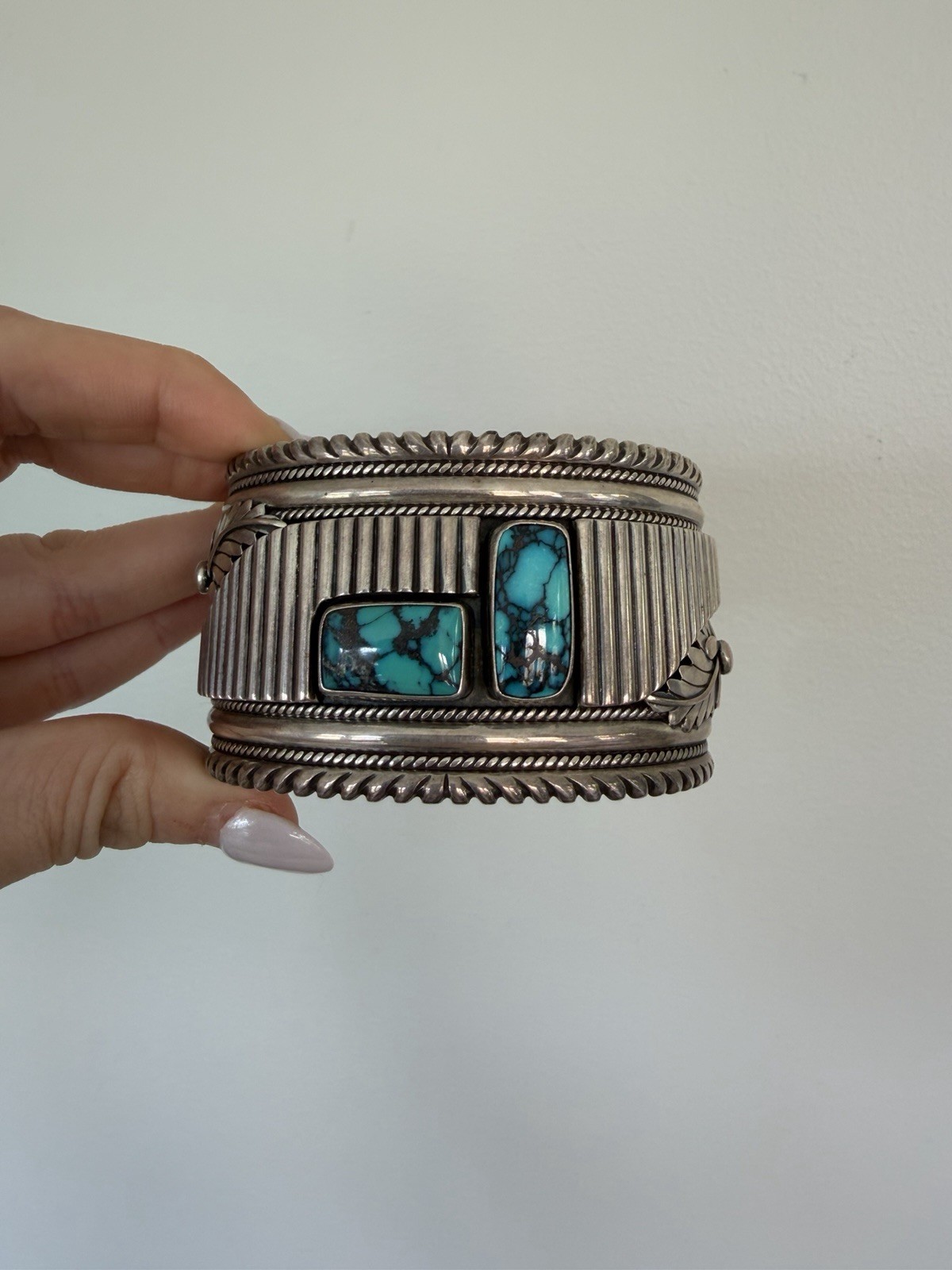 VTG Navajo Native American Chunky Cuff Bracelet Sterling Turquoise 127g Signed