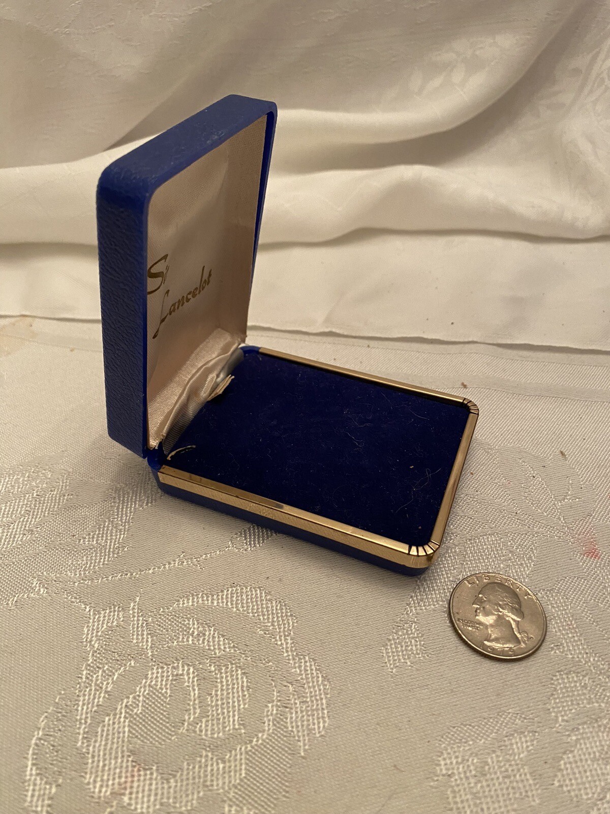 Vintage SIR LANCELOT Faux Leather Blue Jewelry Box Blue Velvet Liner