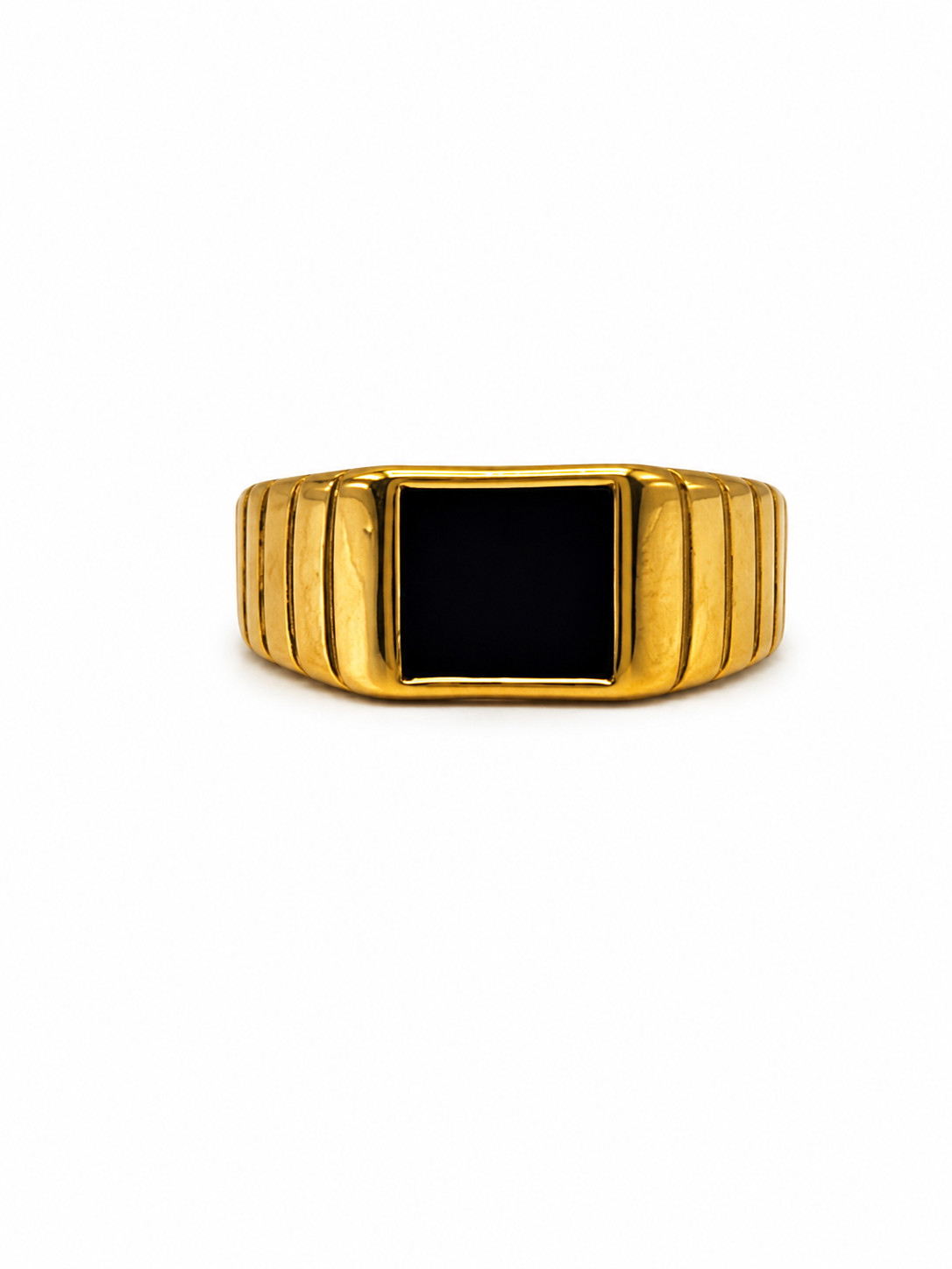 Fashion Jewelry Gold Black Enamel Signet Ring Square Vintage Style Band