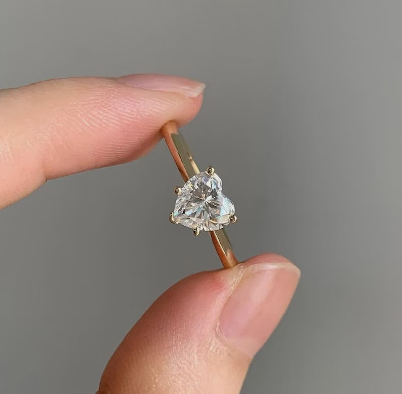 Heart Cut 1.00TCW Natural Diamond Soitaire Ring 14k Yellow Gold JK/I1-I3