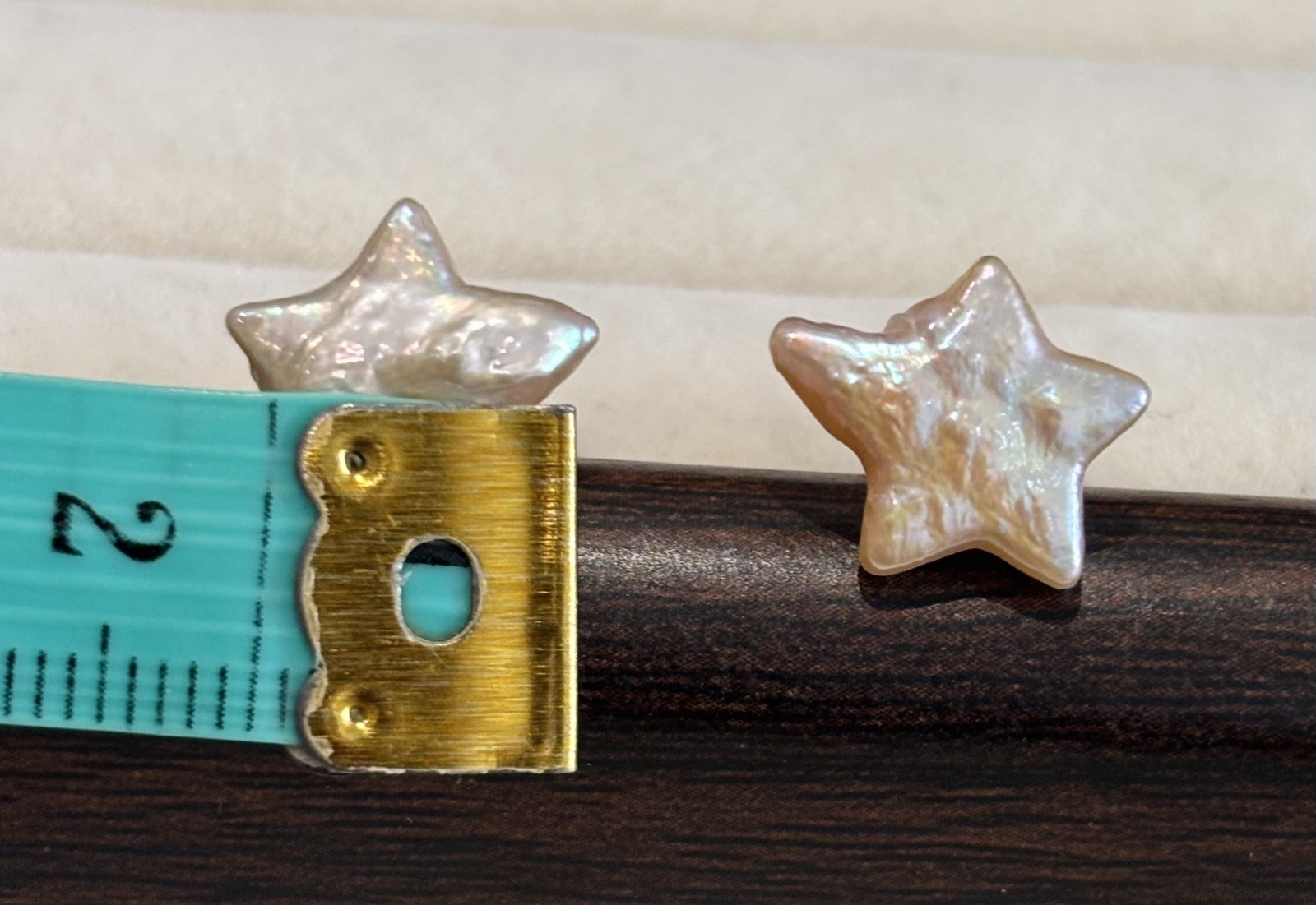 Natural Star Shaped Baroque Pearl Studs Earrings | Soft Peach Iridescence |