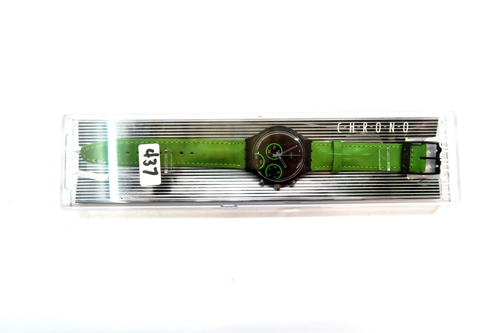 NEW Swatch Chrono Watch EXCENTRIC SCB117 w/ Case & Papers 1997 NEW BATTERY (n2)
