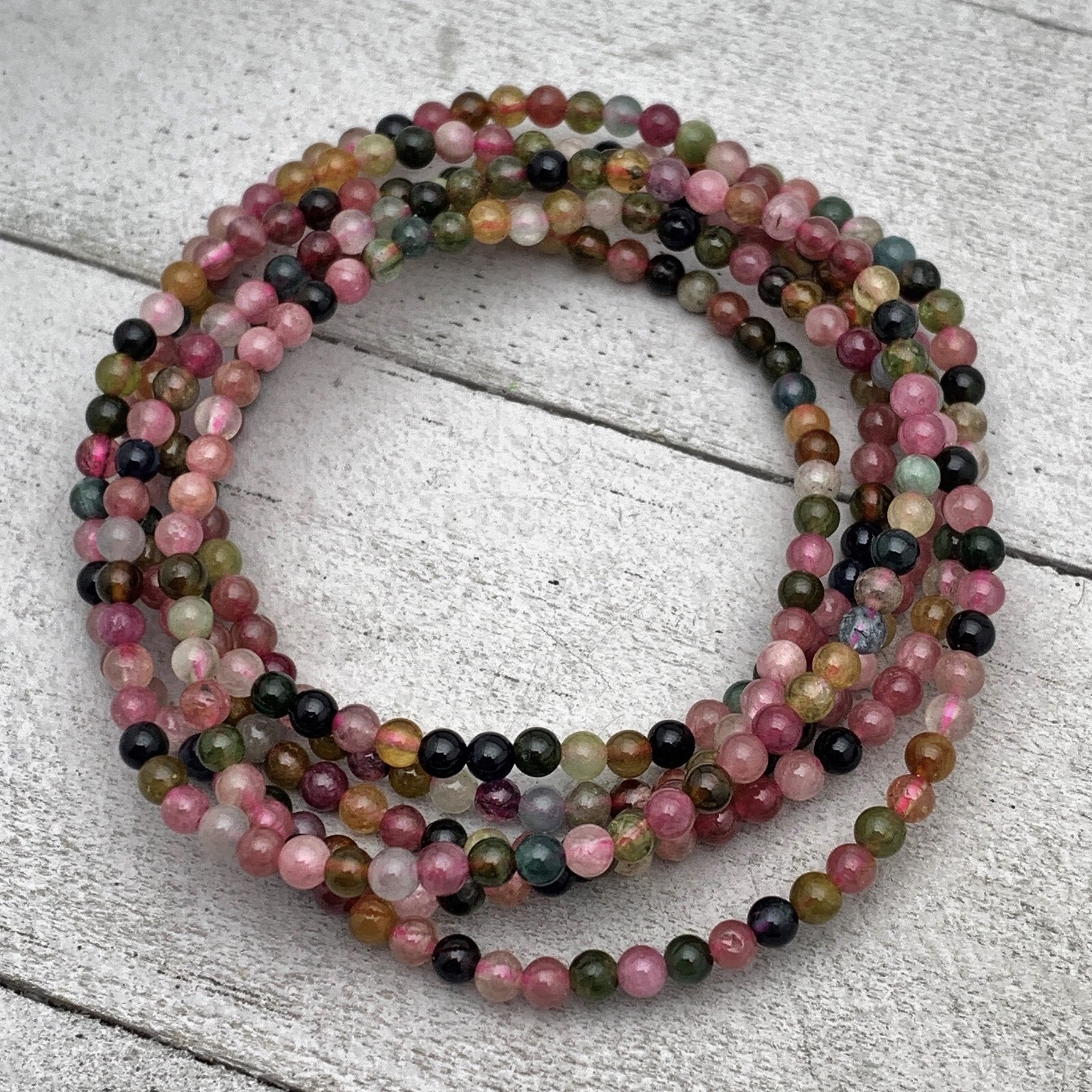 Natural Tourmaline Stone Beaded Bracelet 4mm Healing Gemstone Stretch Bracelet