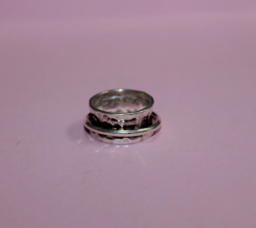 DDD Mexico 925 Hammered Ringed Wide Band Ring Size 7.75 [076GCM]