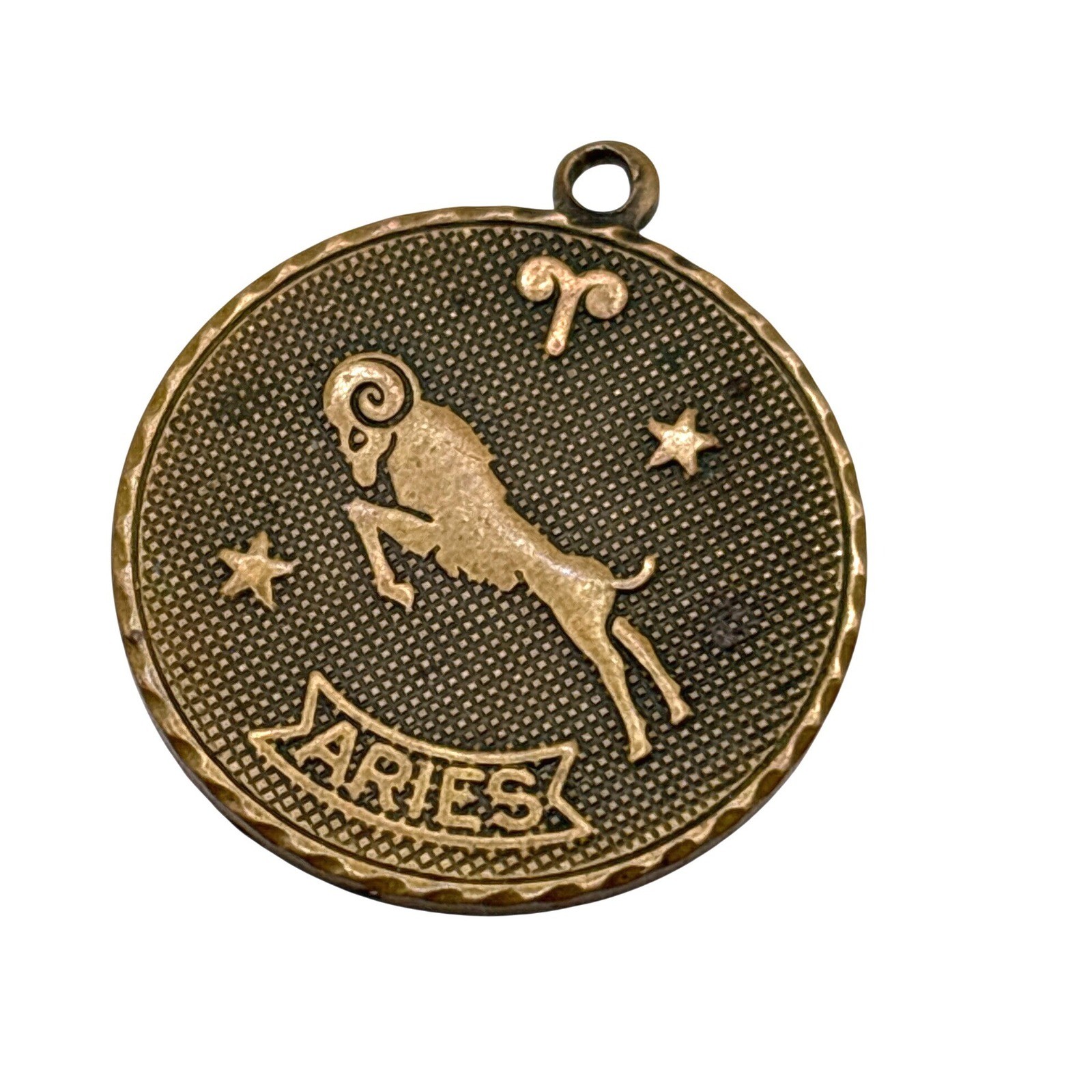 Vintage Aries Charm Zodiac Astrology Pendant Celestial Brass / Copper Color