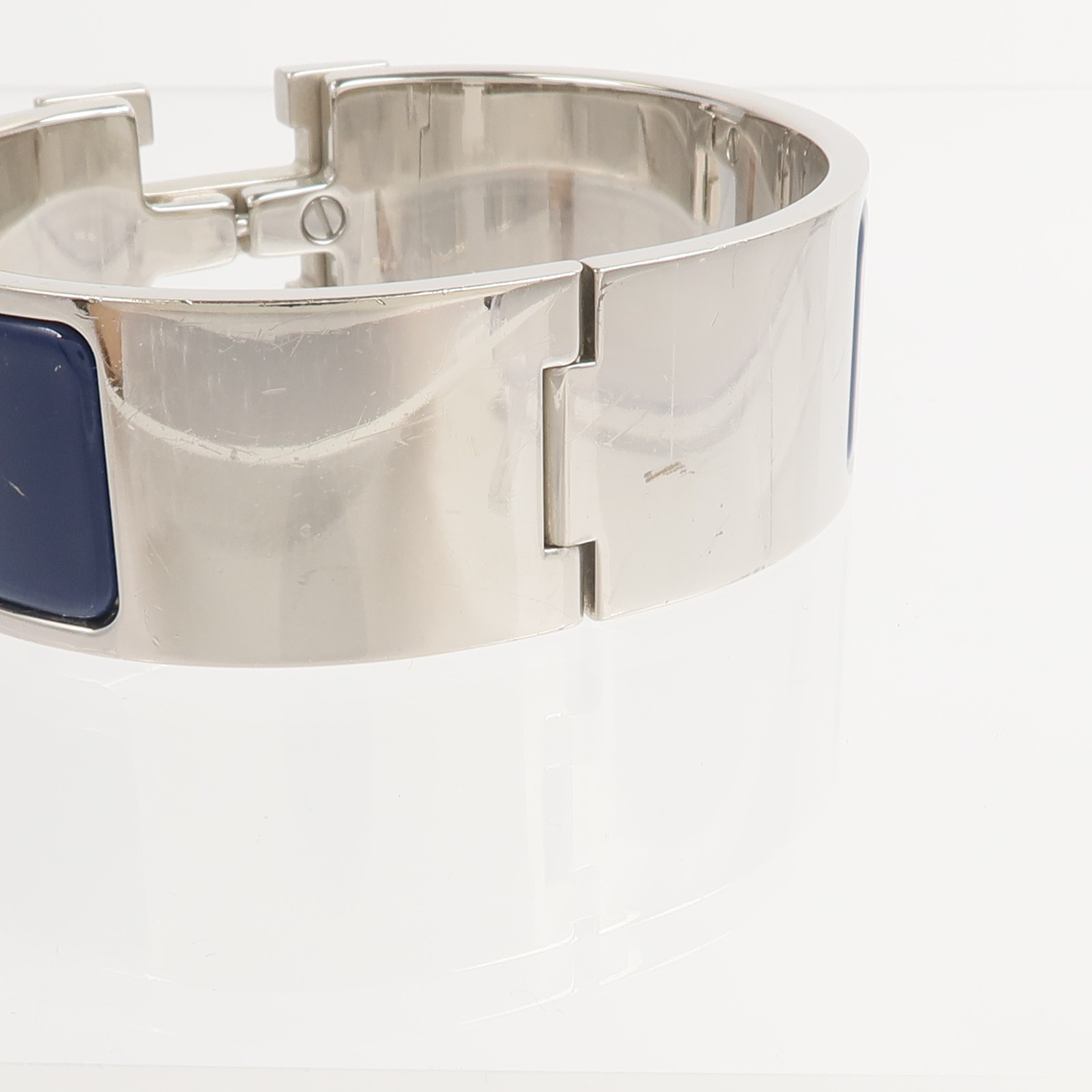 HERMES Clic Clac H Bracelet Metal Enamel Silver Bleu Abysse