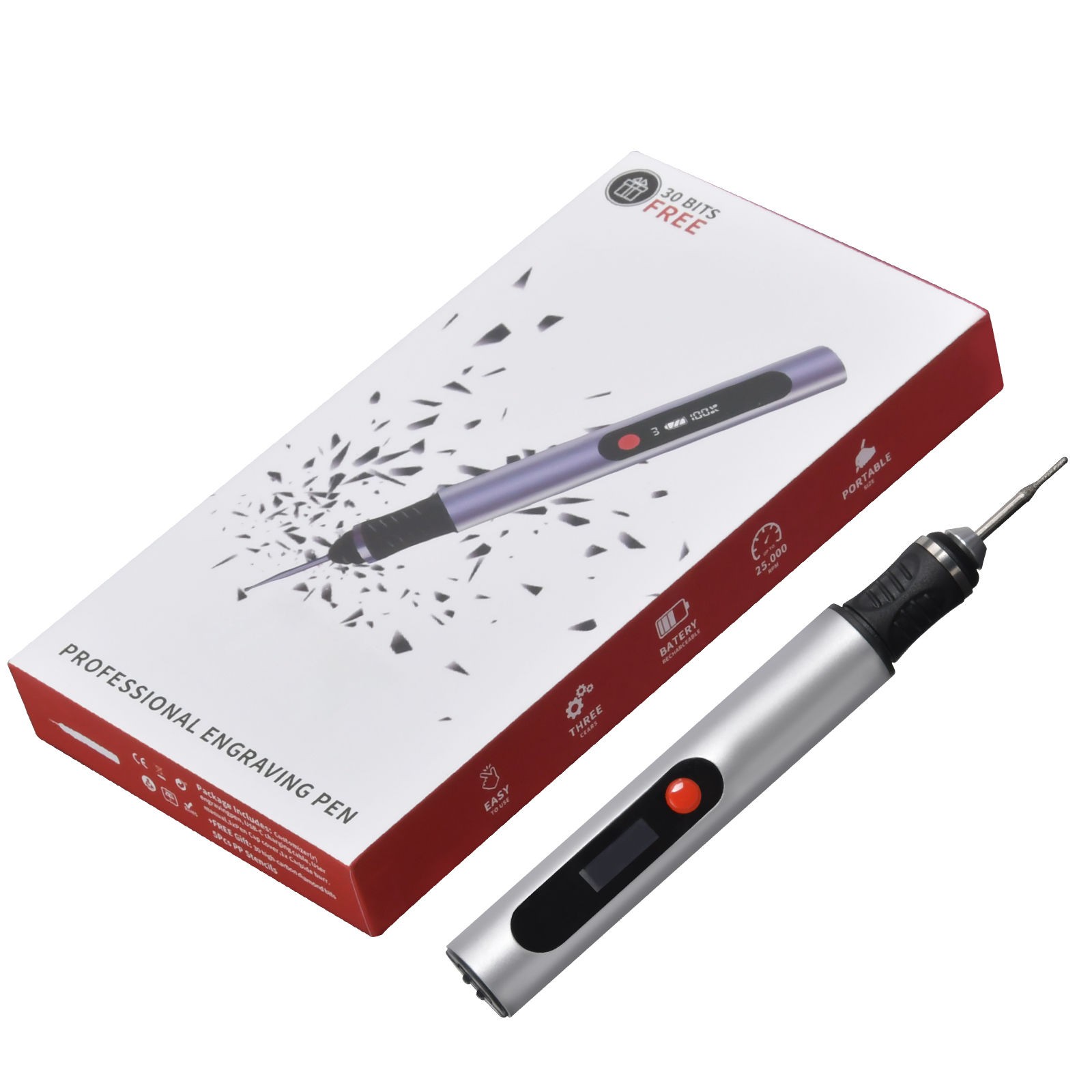 USB Rechargeable Engraving Pen with 30x Bits Mini Electric DIY Engraver Cordless