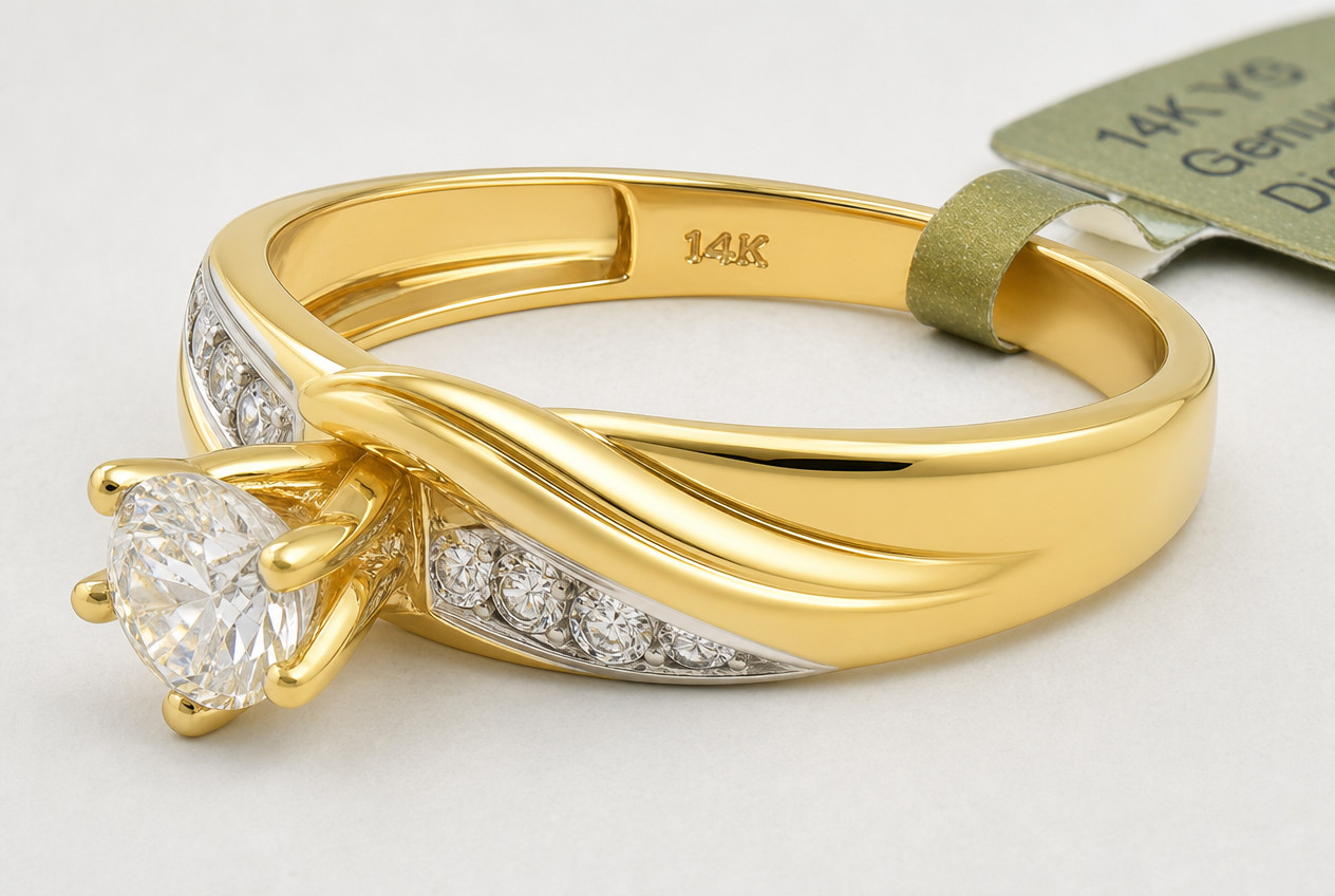 GENUINE 0.45 Cts DIAMOND ENGAGEMENT RING SOLID 14K GOLD – NWT – Free Appraisal