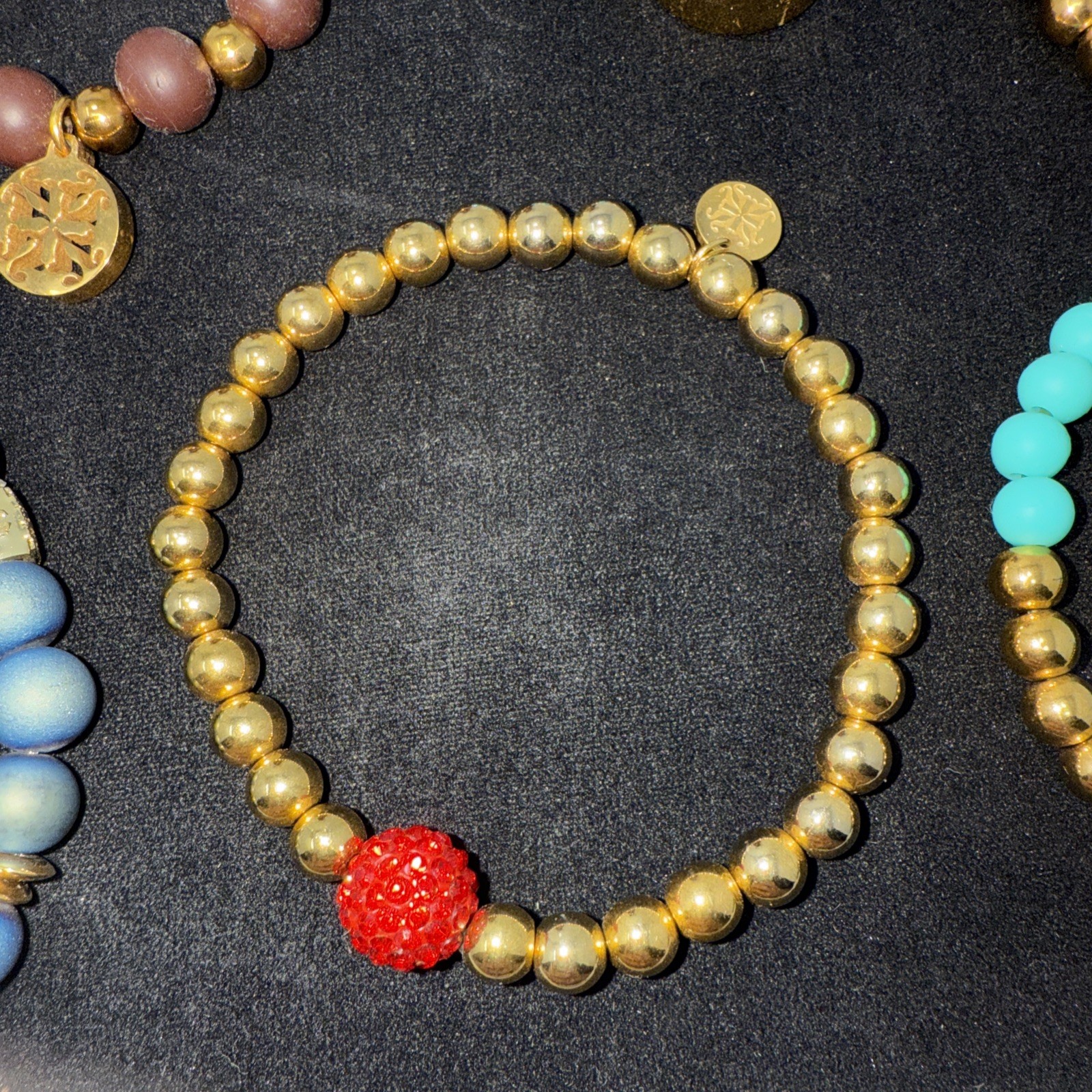 Rustic Cuff Bracelet Set Beaded Charm Stretch Colorful Gold Tone Multicolor Lot