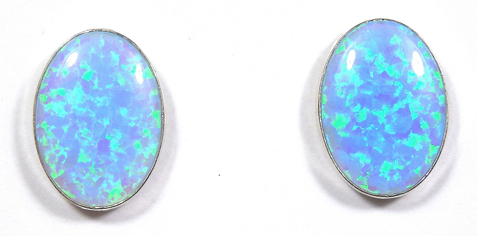 10x14mm Blue Fire Opal 925 Sterling silver stud post earrings – Made in USA