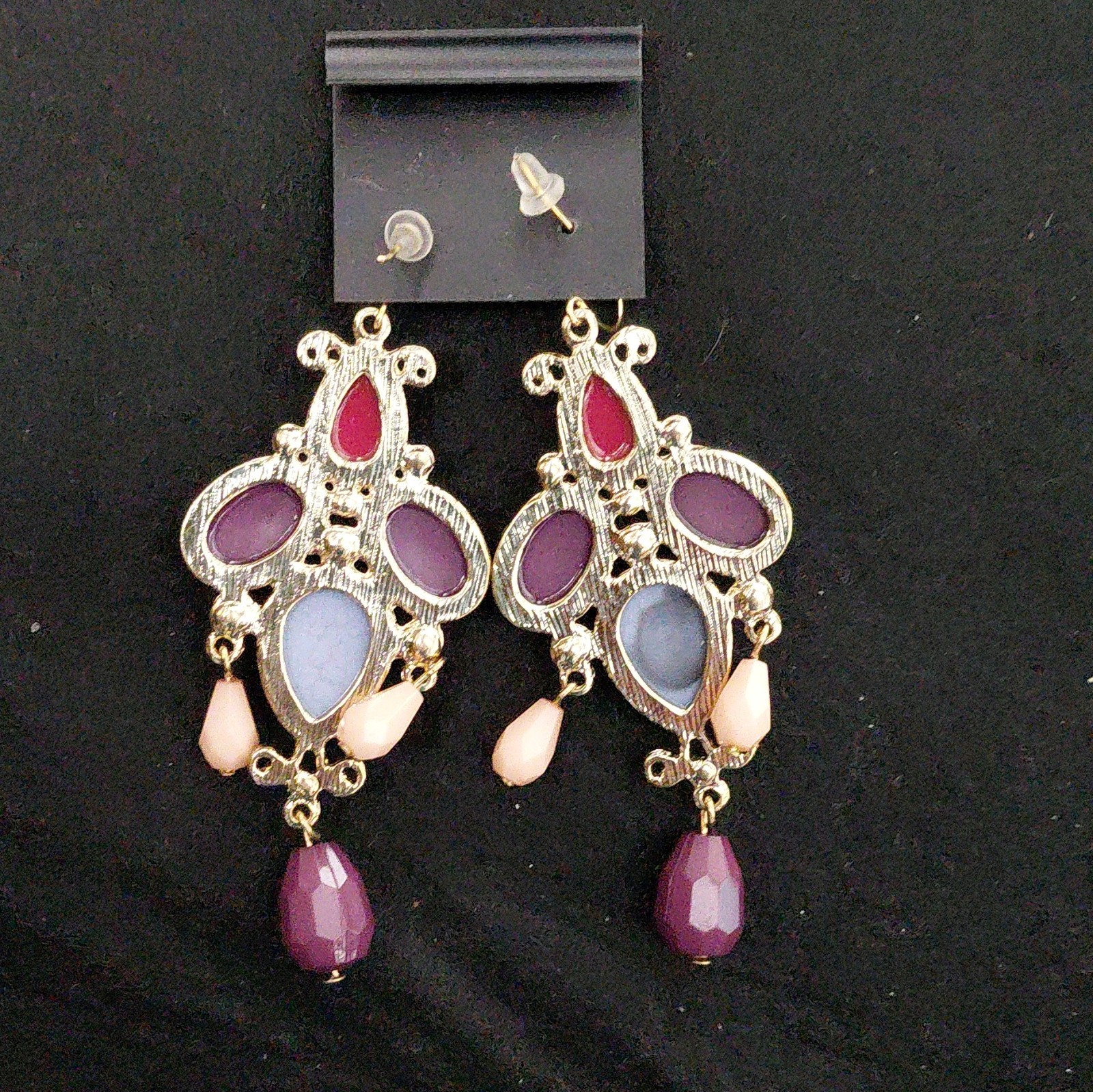 Roberta Chiarella Gold Tone Chandelier Dangle Drop Earrings Teardrop Rhinestone