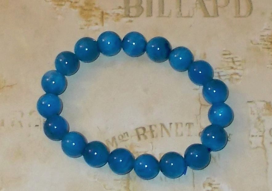 New Blue Apatite Gemstone Bracelet Stretchy Handmade Manifestation crystal 10mm