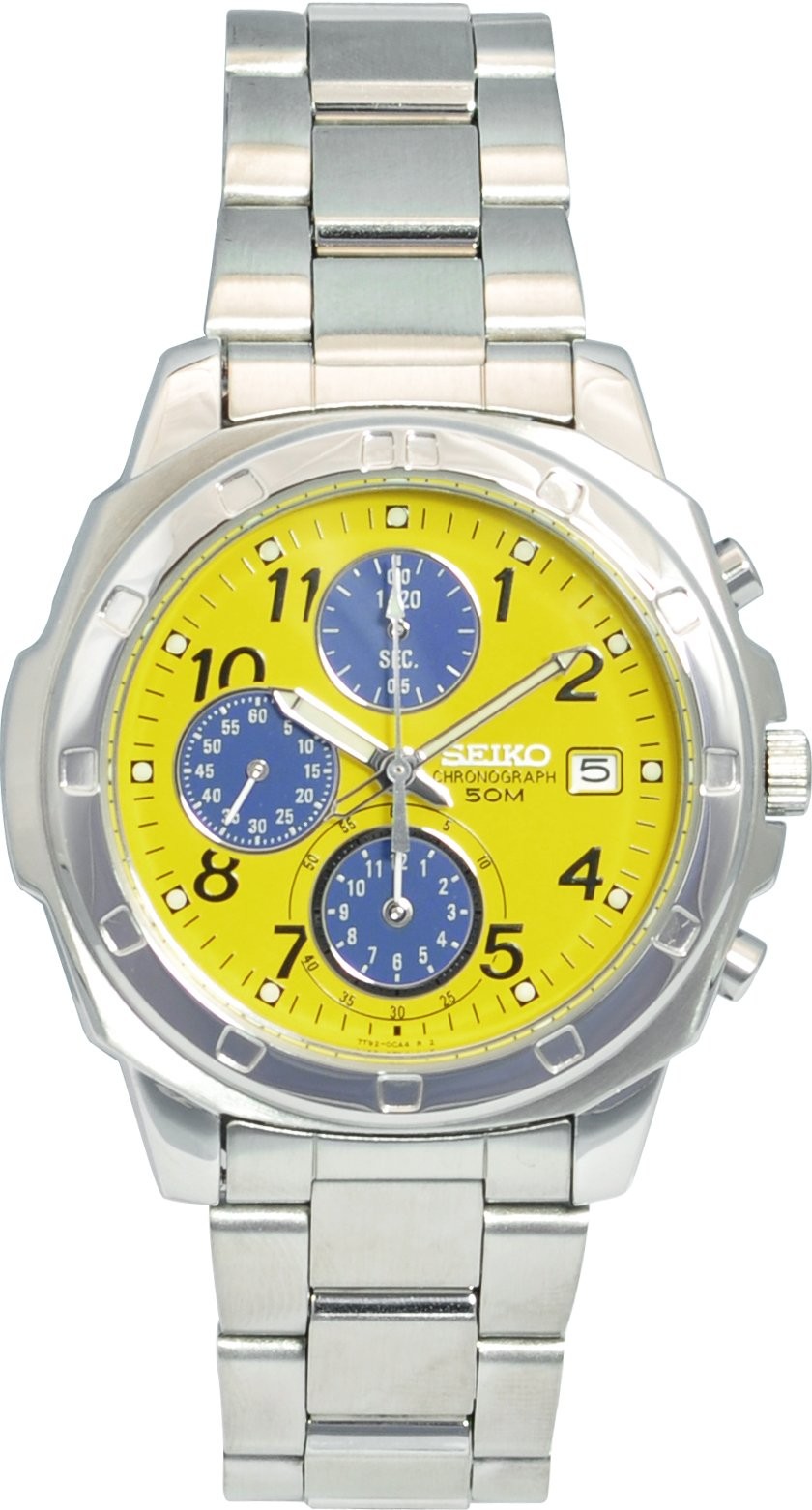 Seiko SND409 Yellow Dial Quartz Chronograph Men’s Watch Overseas Model New