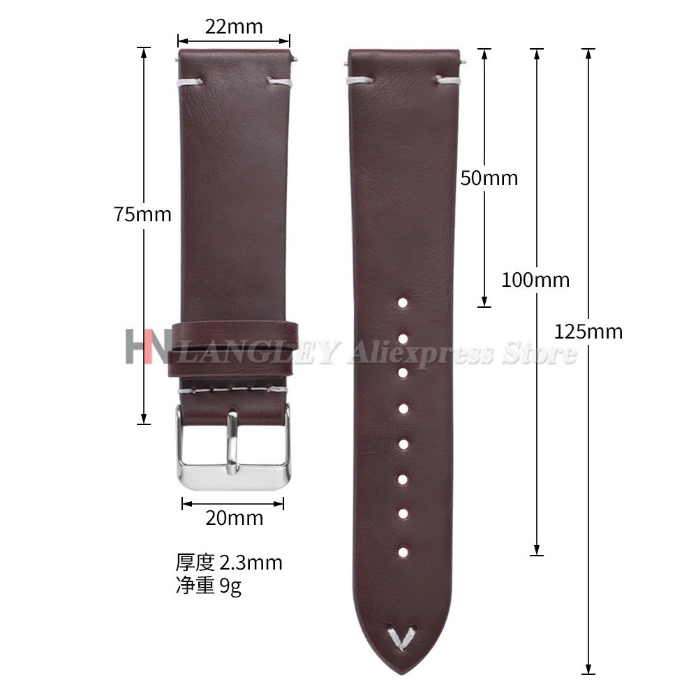 Retro Oil Wax Genuine Leather Watch Band 18 19 20 21 22 24mm Thin Cowhide Strap