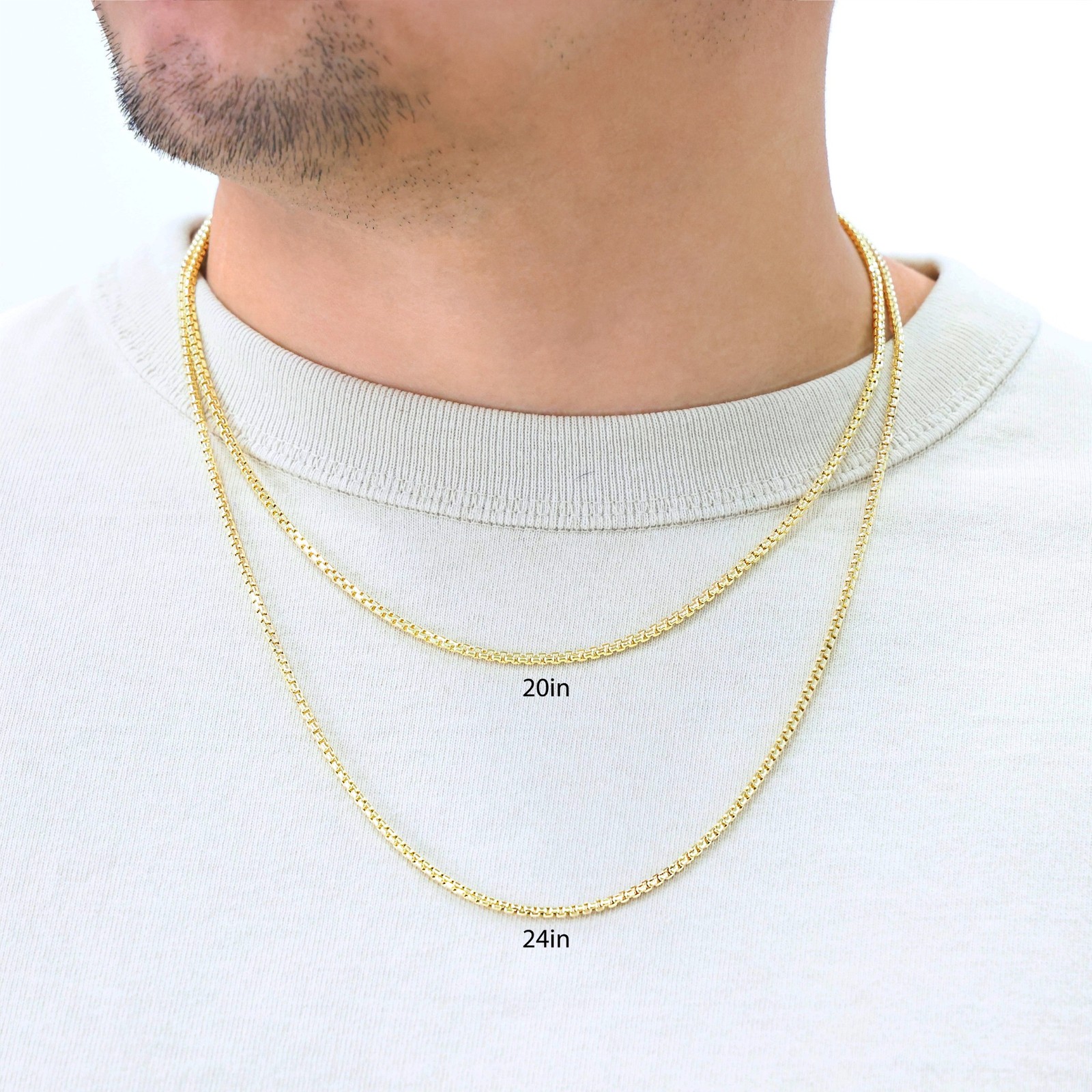 10K Yellow Gold 2.5mm Venetian Round Box Chain Link Necklace Mens Women 16″- 30″