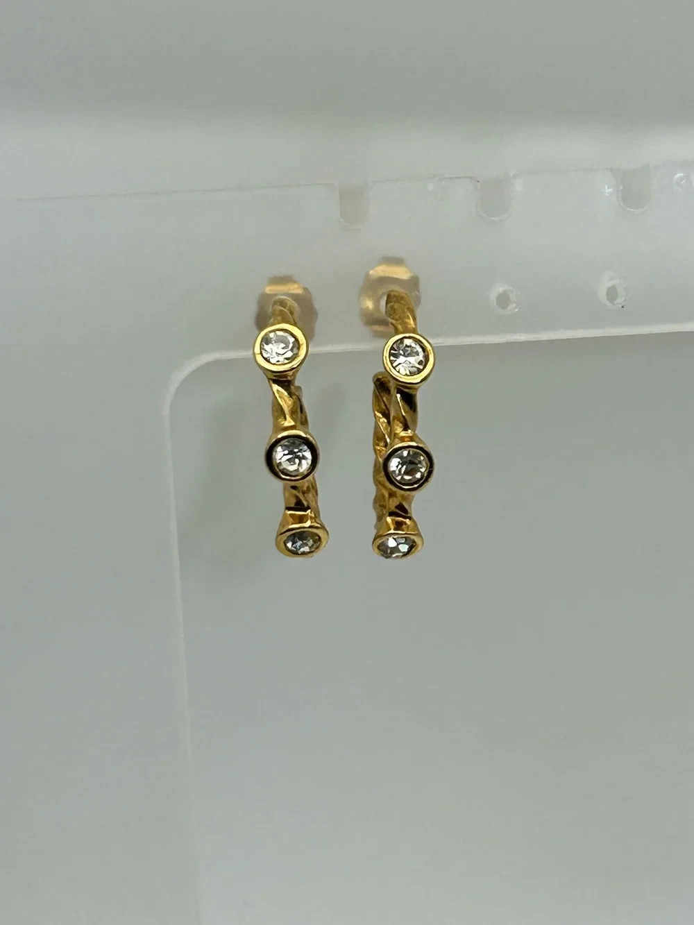 Vintage Twisted Hoop Crystal Earrings Chunky Studs Gold-tone Day or Night