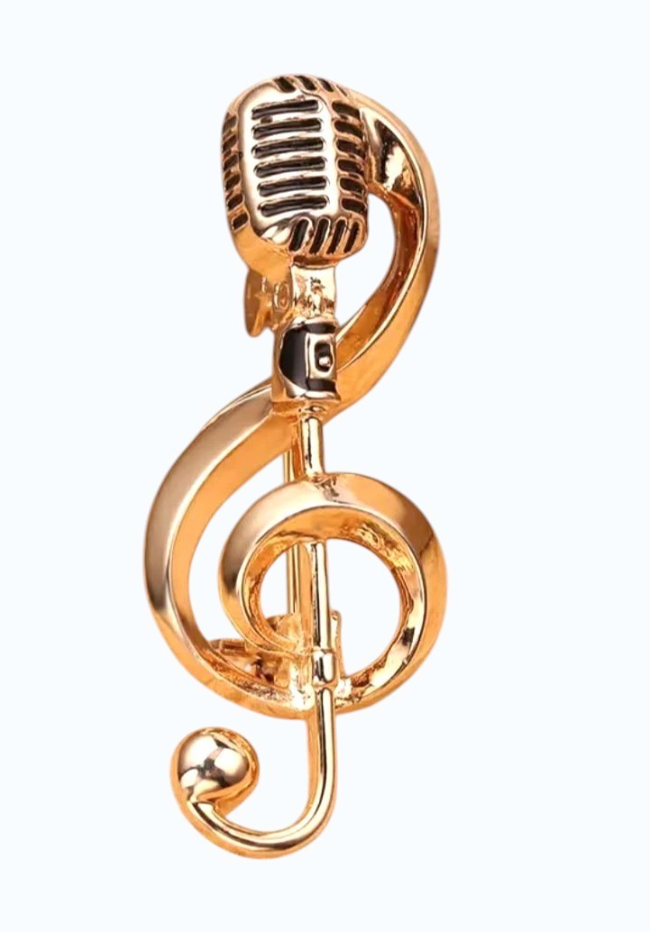 Music Note Brooch Pin Gold Color Microphone Lapel Pin Jewelry Gift