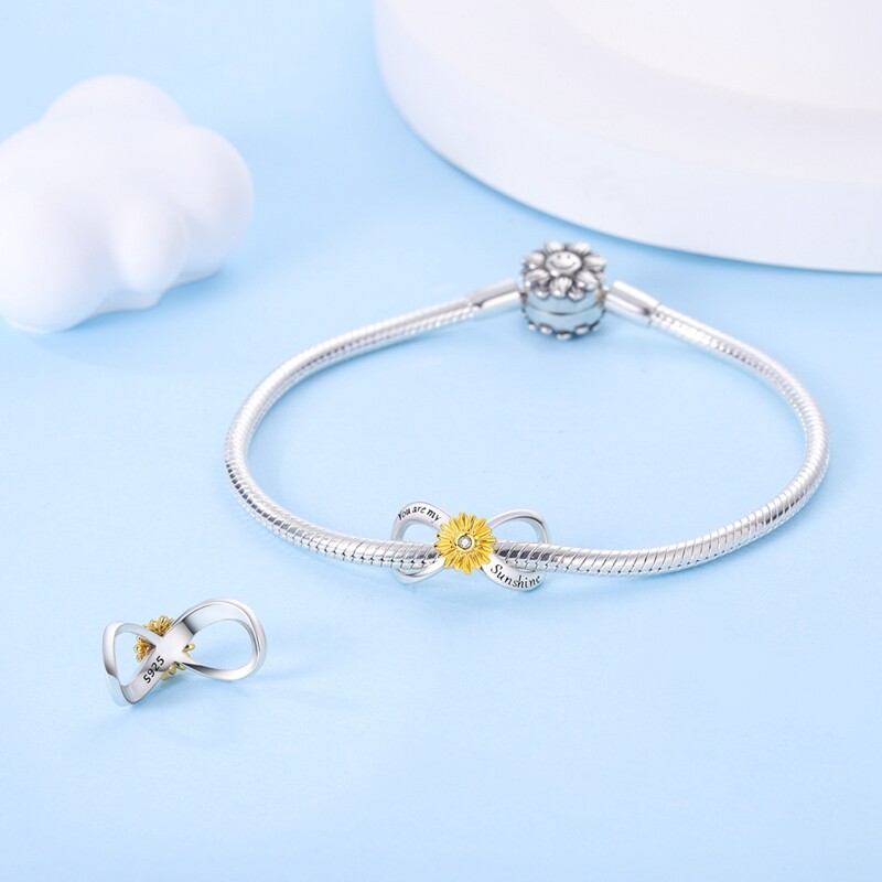 MULA 925 Sterling Silver Charm AAA CZ Endless Yellow Sunflower Bead fit Bracelet
