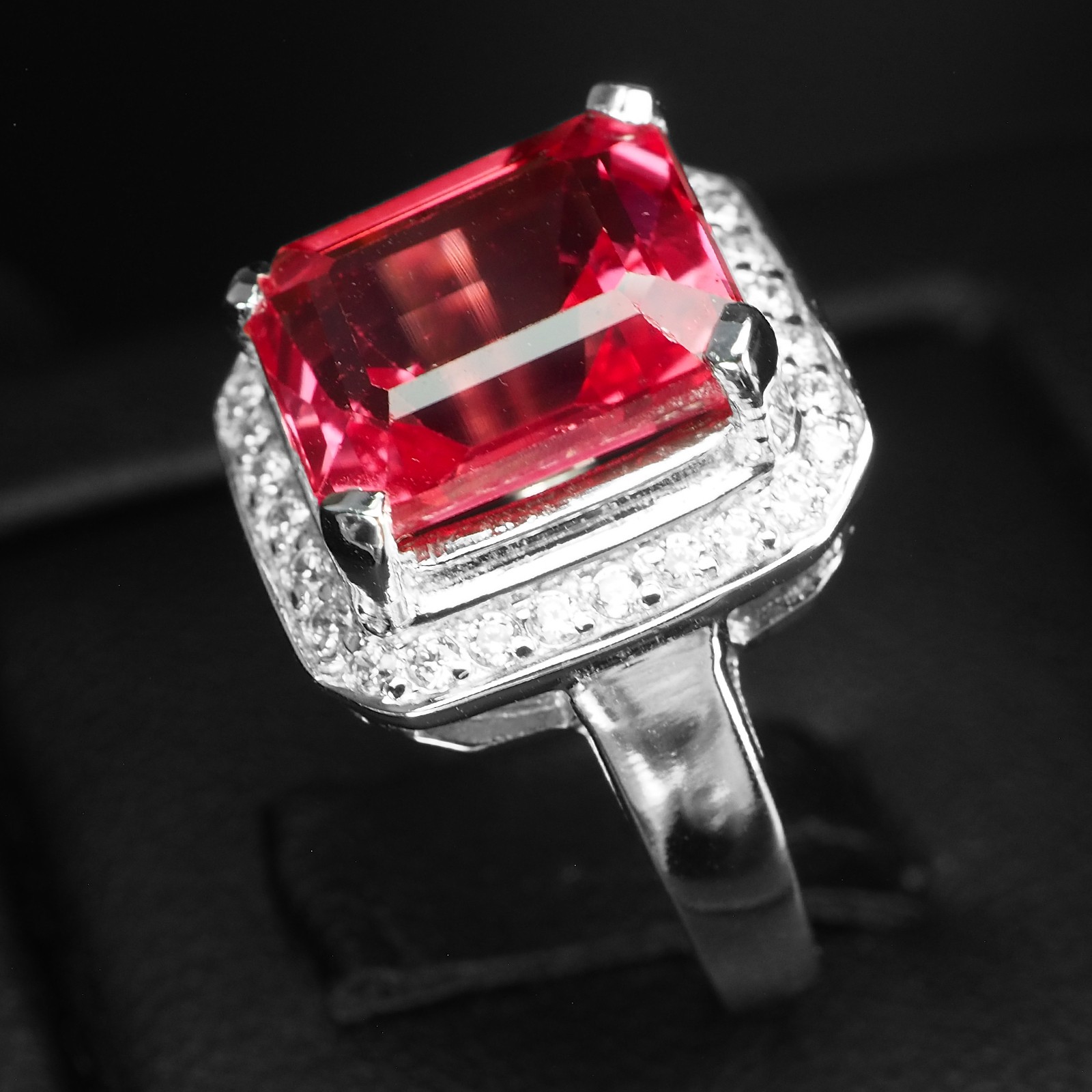 Pristine Sunset Pink Sapphire Baguette 7.06Ct 925 Sterling Silver Handmade Rings