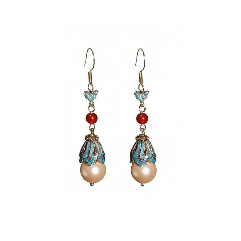 Chinese Style Enamel Red Pearl Dangle Earrings New Chinese Hanfu