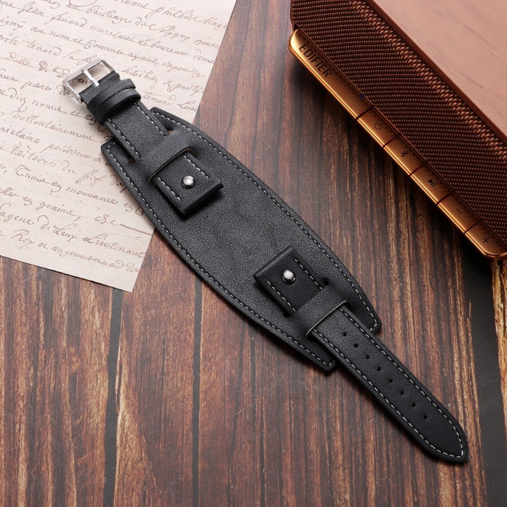 20 22 24mm Bund Strap Men’s Watch Band Vintage Cowhide Cuff Watchband