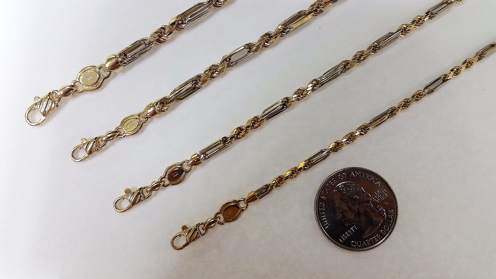 Authentic 14K Tri Color Hollow Figarope Link Chain Necklace 3mm-4.5mm 16″~28″