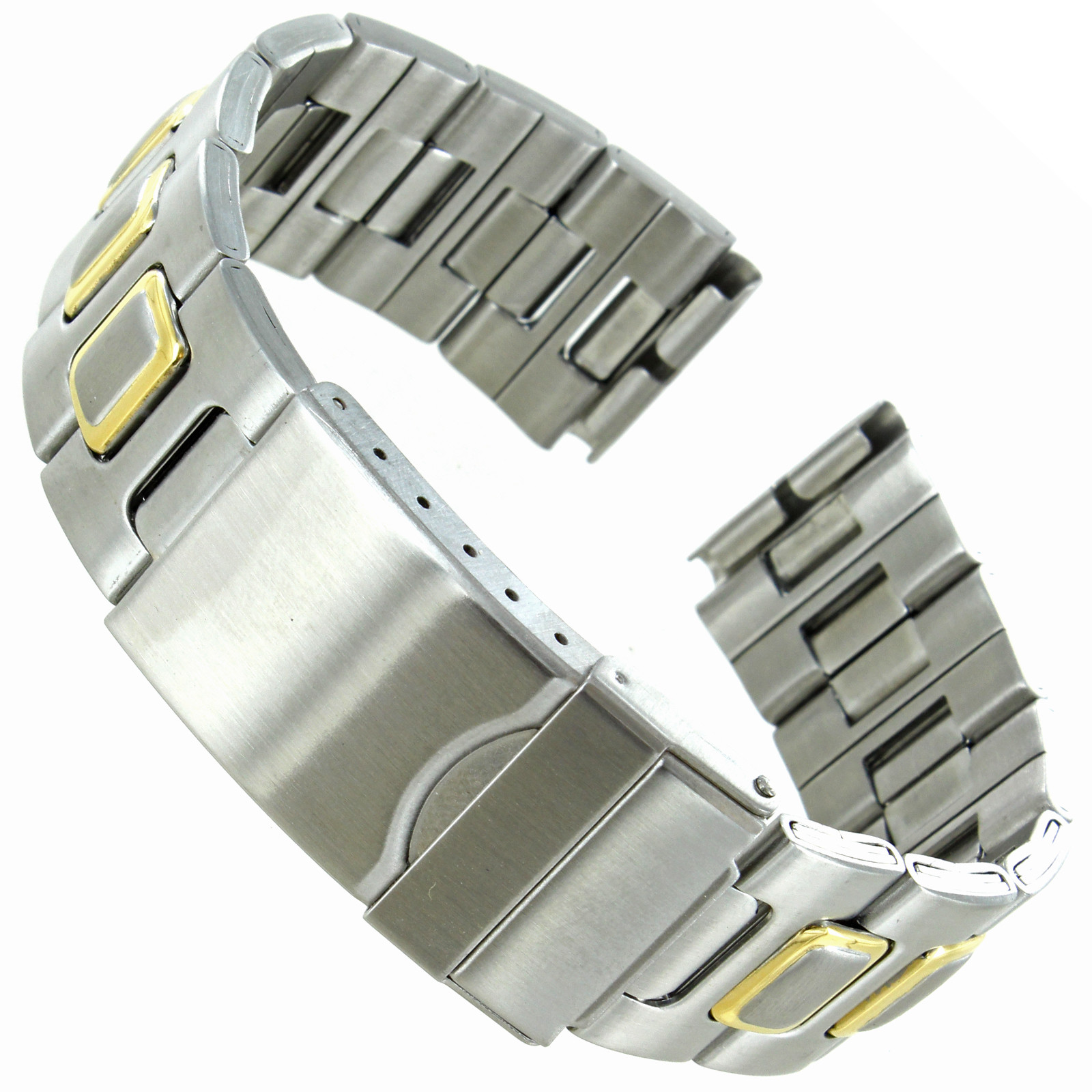 18mm or 20mm Hirsch Two Tone H Link Security Clasp Stainless Watch Band 5730