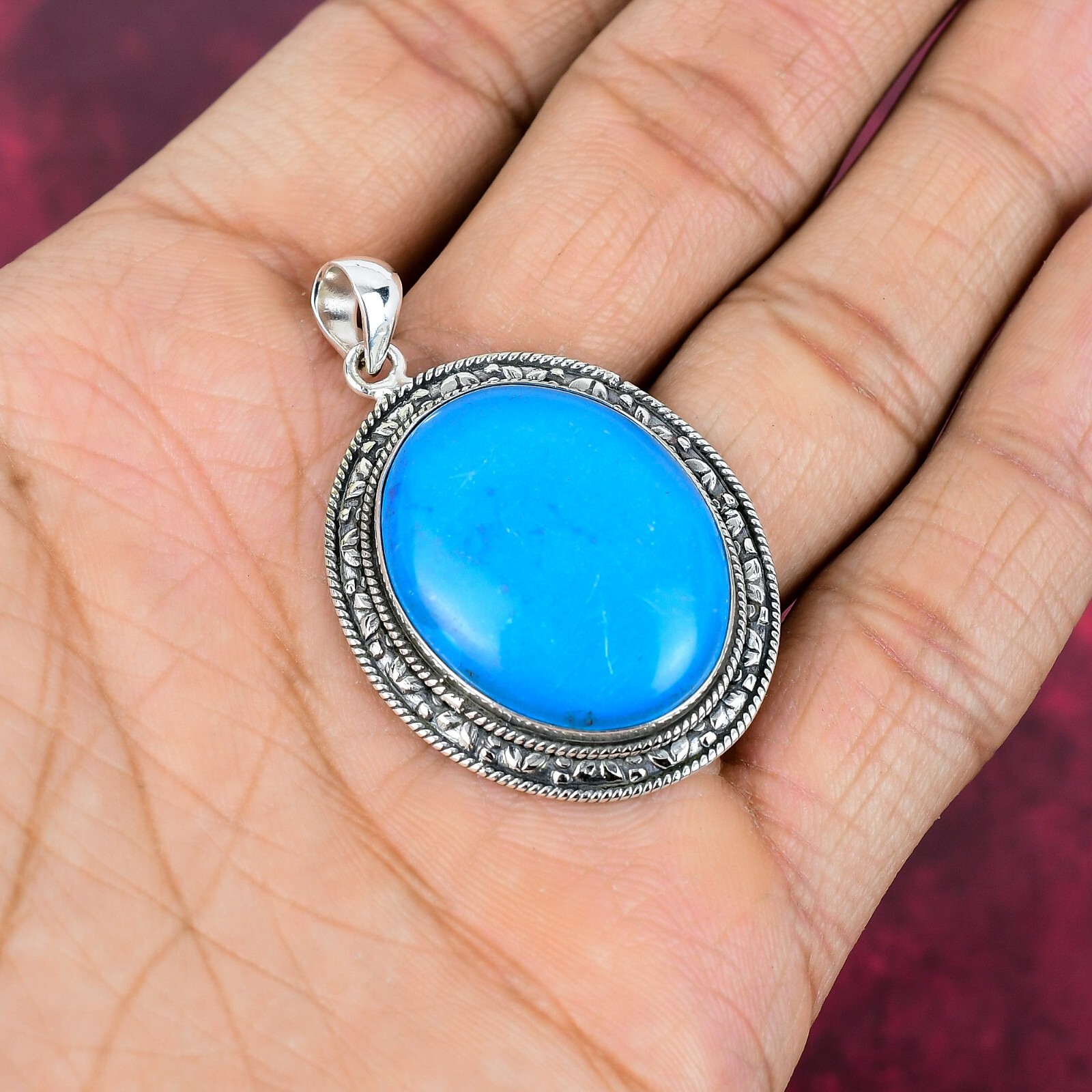 Sleeping Beauty Turquoise Gemstone Handmade 925 Silver Everyday Pendant Jewelry