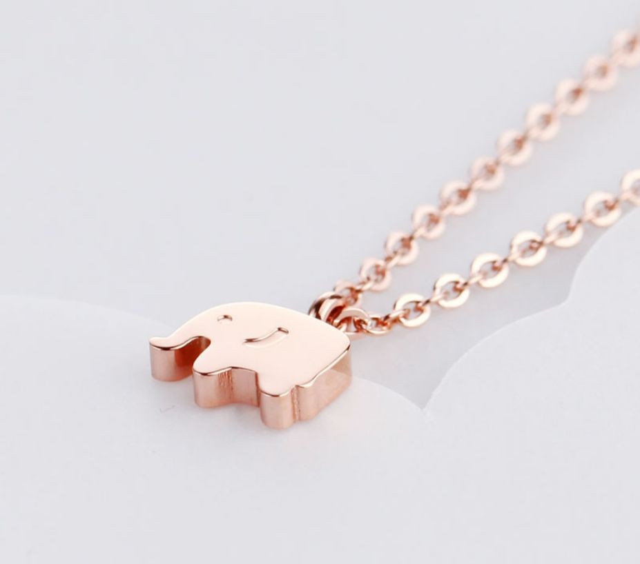 18KGP Rose Gold Stainless Steel Baby Elephant Pendant Necklaces