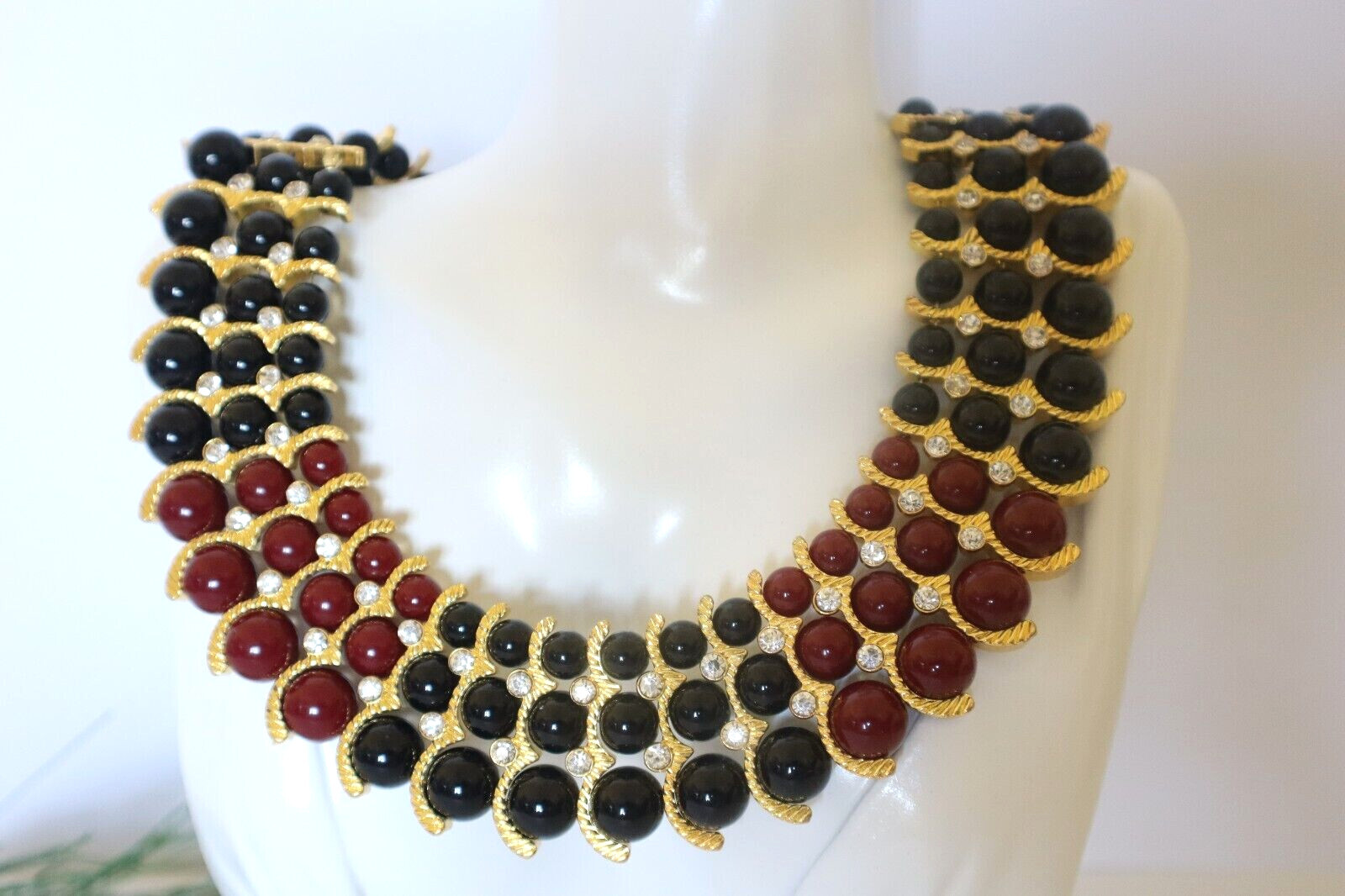 IMAN Rhinestone Collar Necklace Egyptian Style Beaded Gold Plated NEW