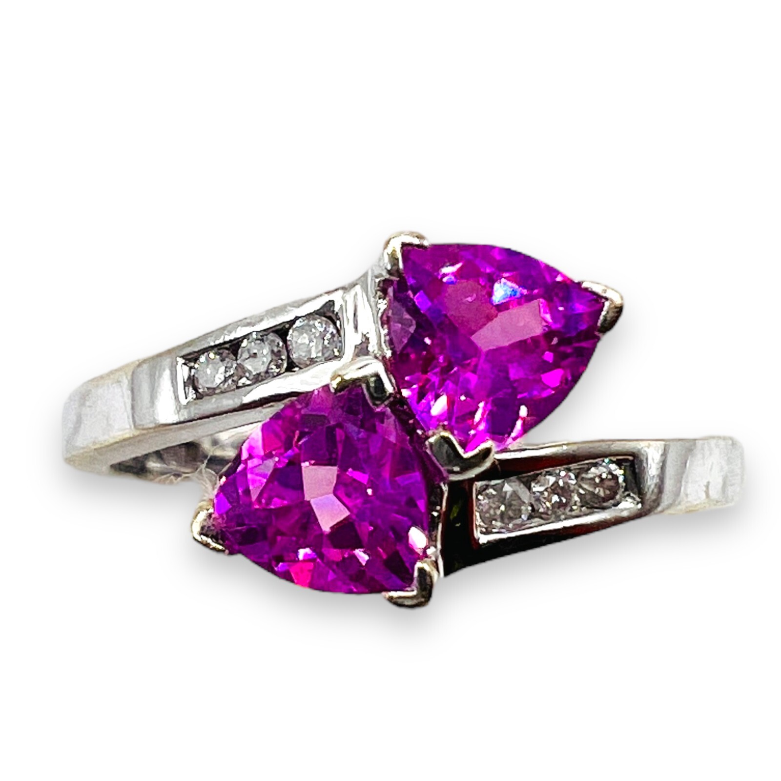 Soild 10k White Gold Pink Topaz Diamond Ring Woman Size 7