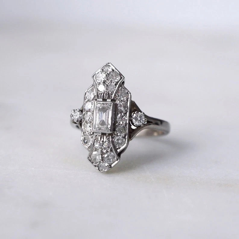 Art Deco Vintage Style Lab Created Diamond Engagement Ring 14K White Gold Finish