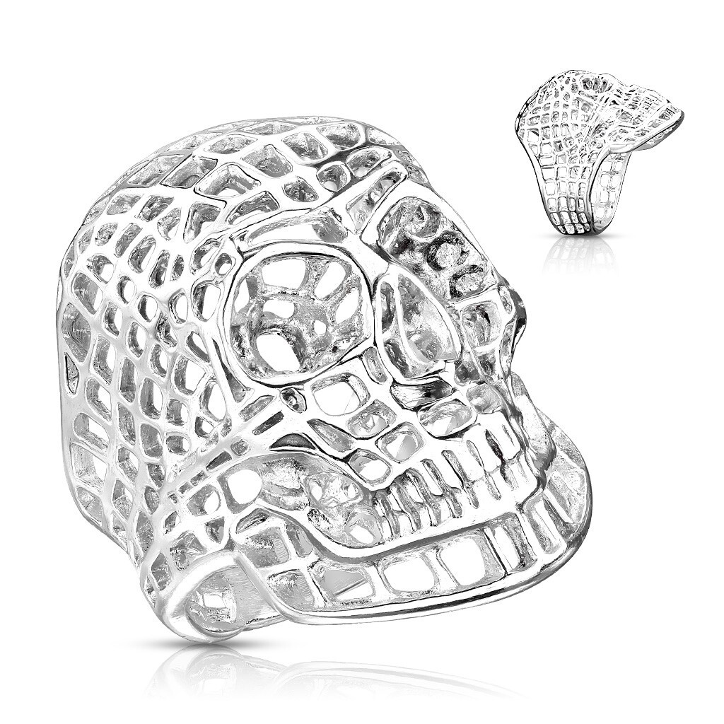 Stainless Steel Men’s Mesh Skull Biker Ring Gold Plated Black or Silver