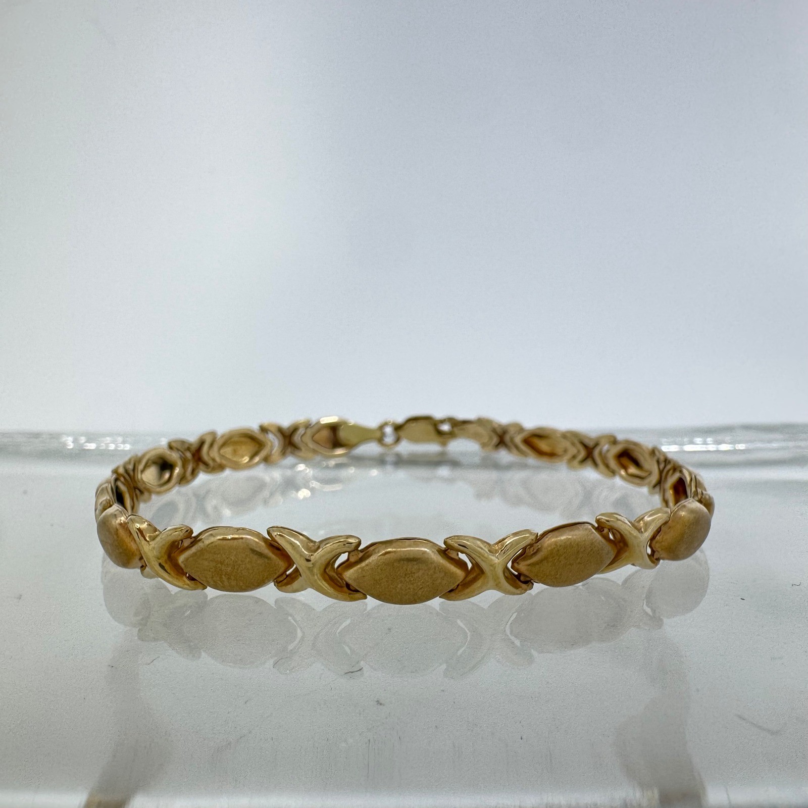 RCI Italy 10k Yellow Gold 7″ X and O Hugs & Kisses Link Bracelet 5.59mm 4.35g