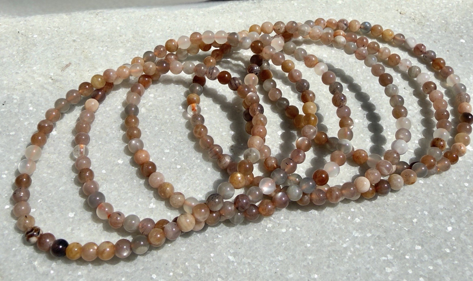 Wholesale Lot 6 Pcs Natural Black Moonstone 4mm 7.5” Crystal Stretch Bracelet