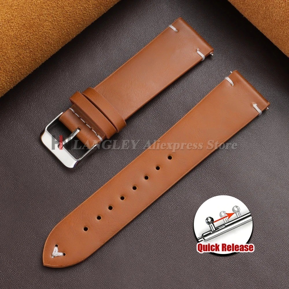 Retro Oil Wax Genuine Leather Watch Band 18 19 20 21 22 24mm Thin Cowhide Strap