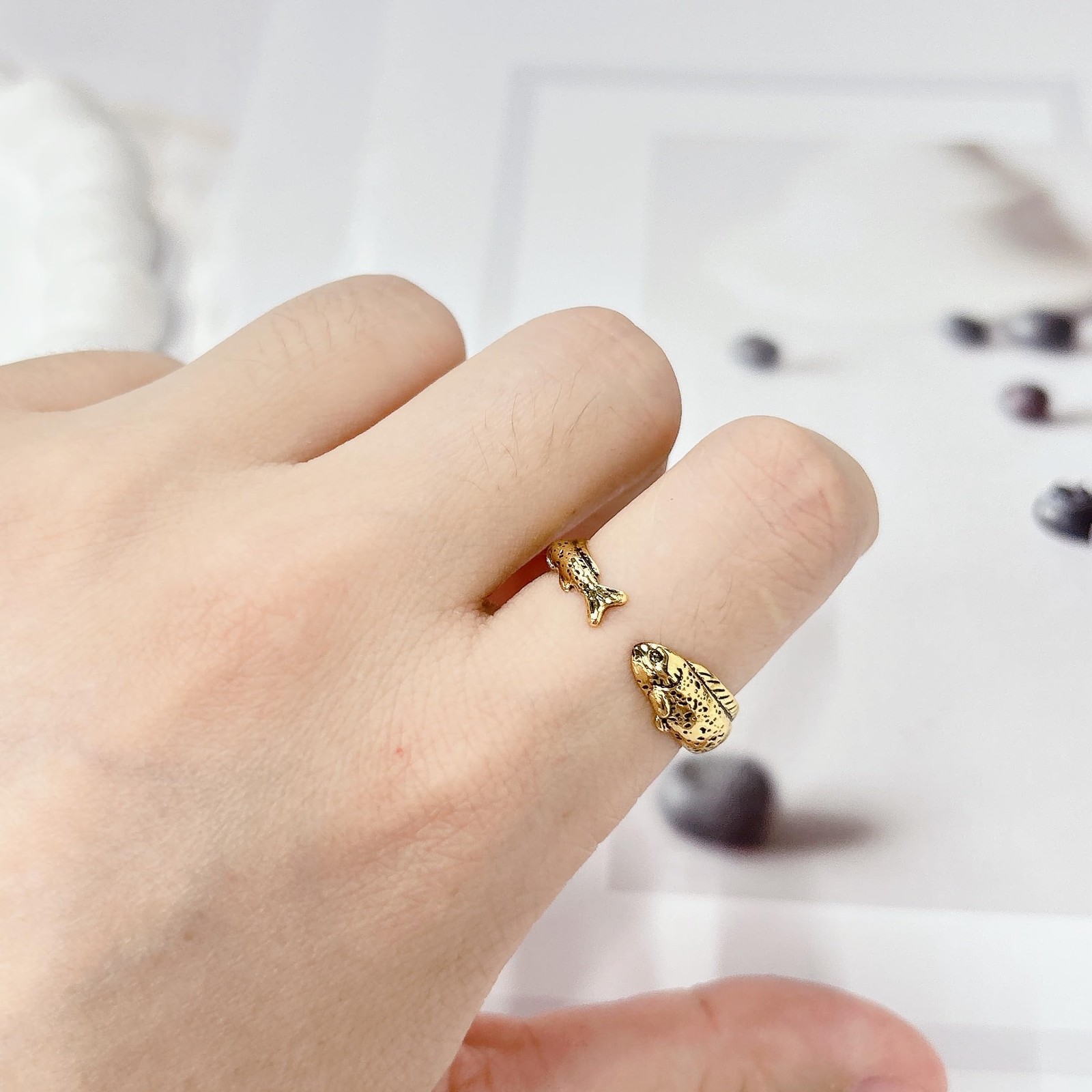 Koi Fish Wrap Open Statement Ring for Men Vintage Band Expandable Stacking Go…
