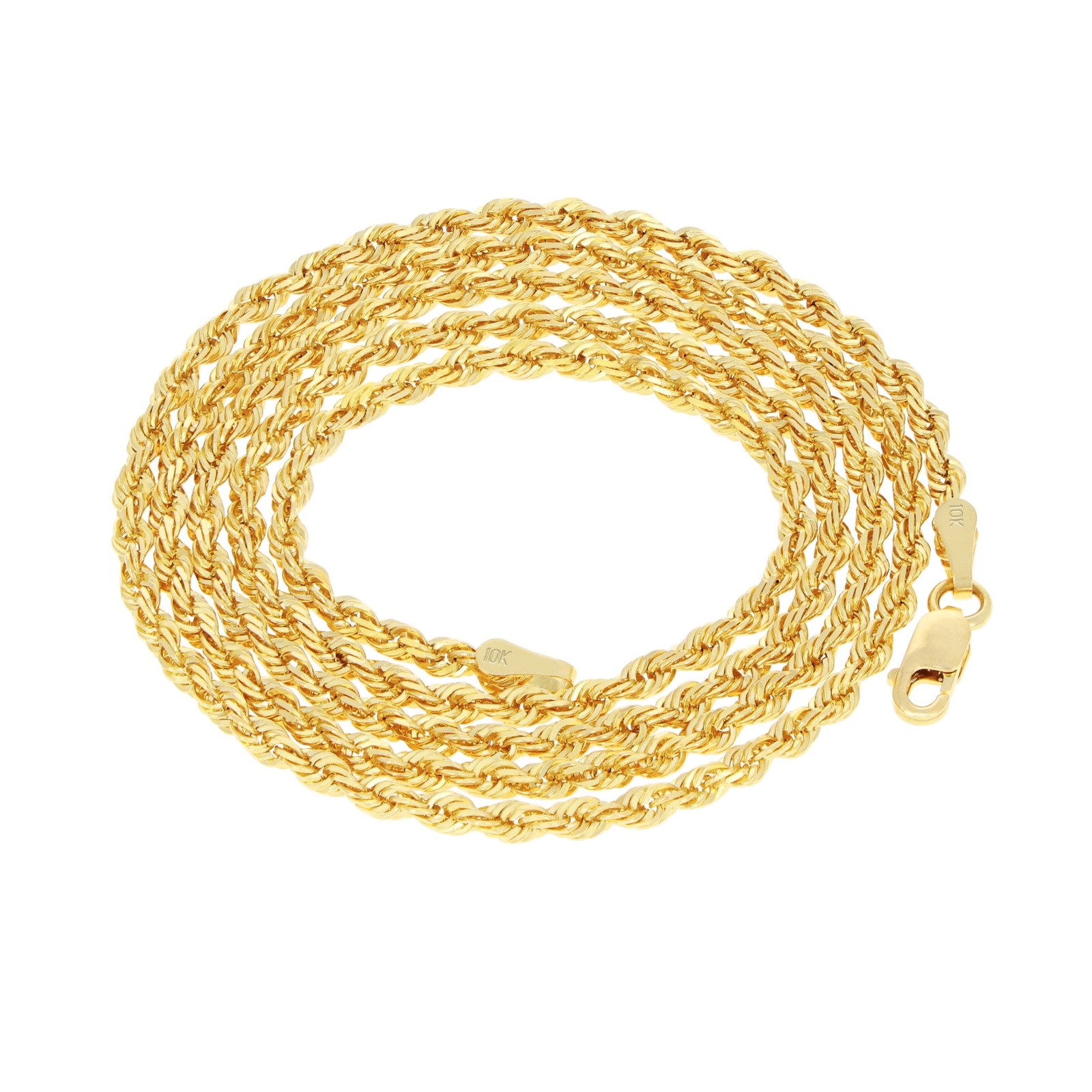 10K Yellow Gold 4mm Solid Rope Chain Diamond Cut Pendant Necklace