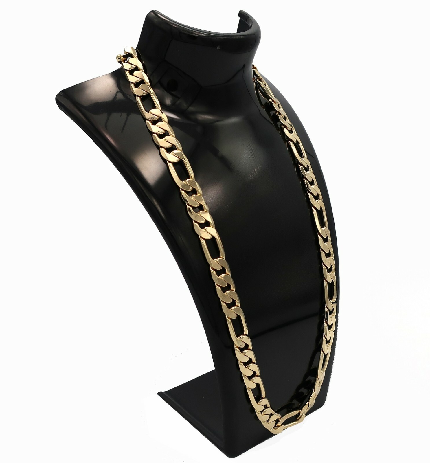 10mm Italian Figaro Link Chain Necklace Bracelet 14k Gold Plated