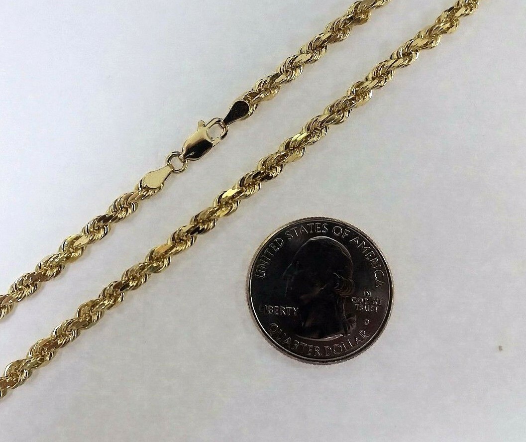 10K Solid Yellow Gold Rope Chain Necklace for Men Women 1.5MM~9MM / 16″~30″