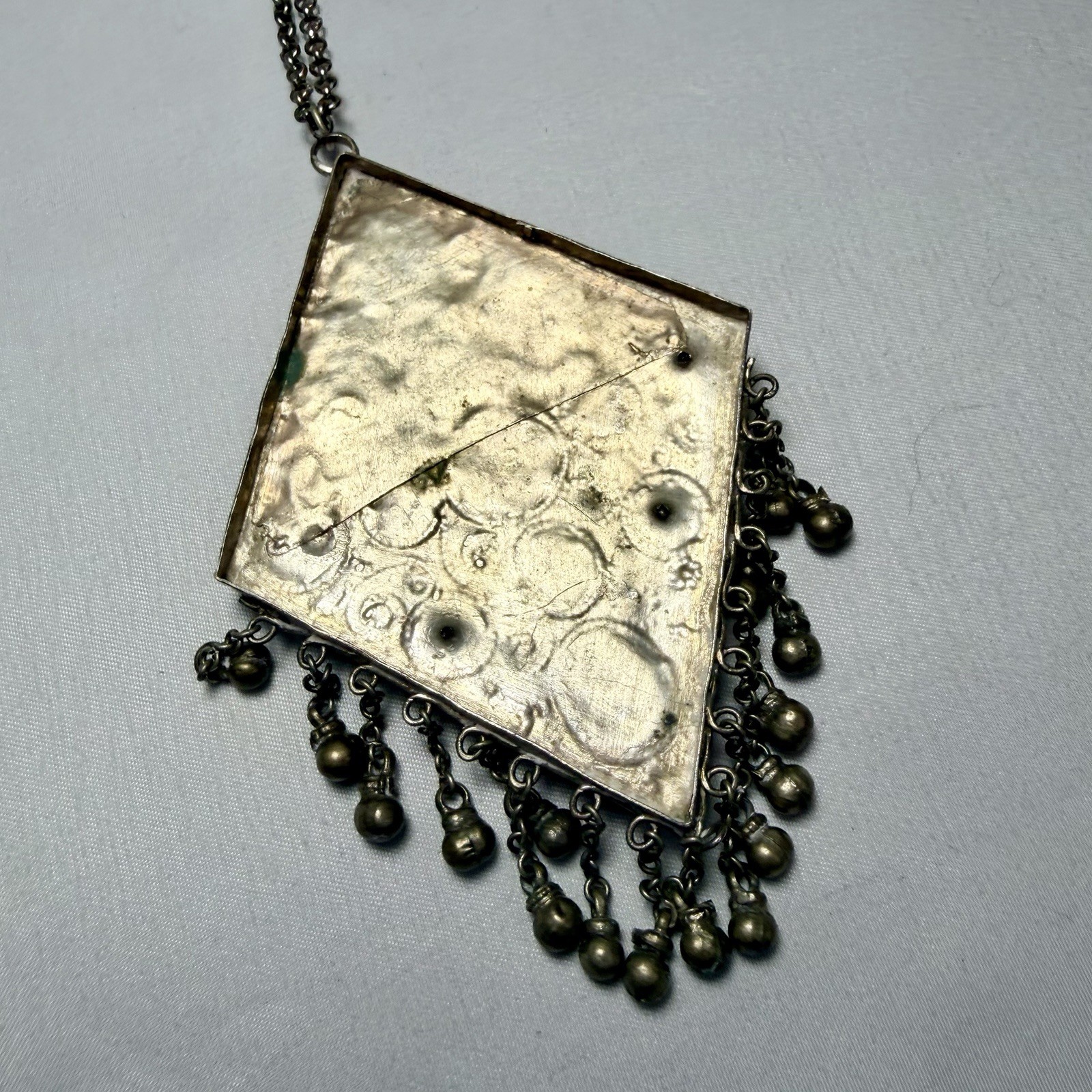 Vintage Kuchi Tribal Pendant Intricate Metalwork Adorned Colored Cabochons